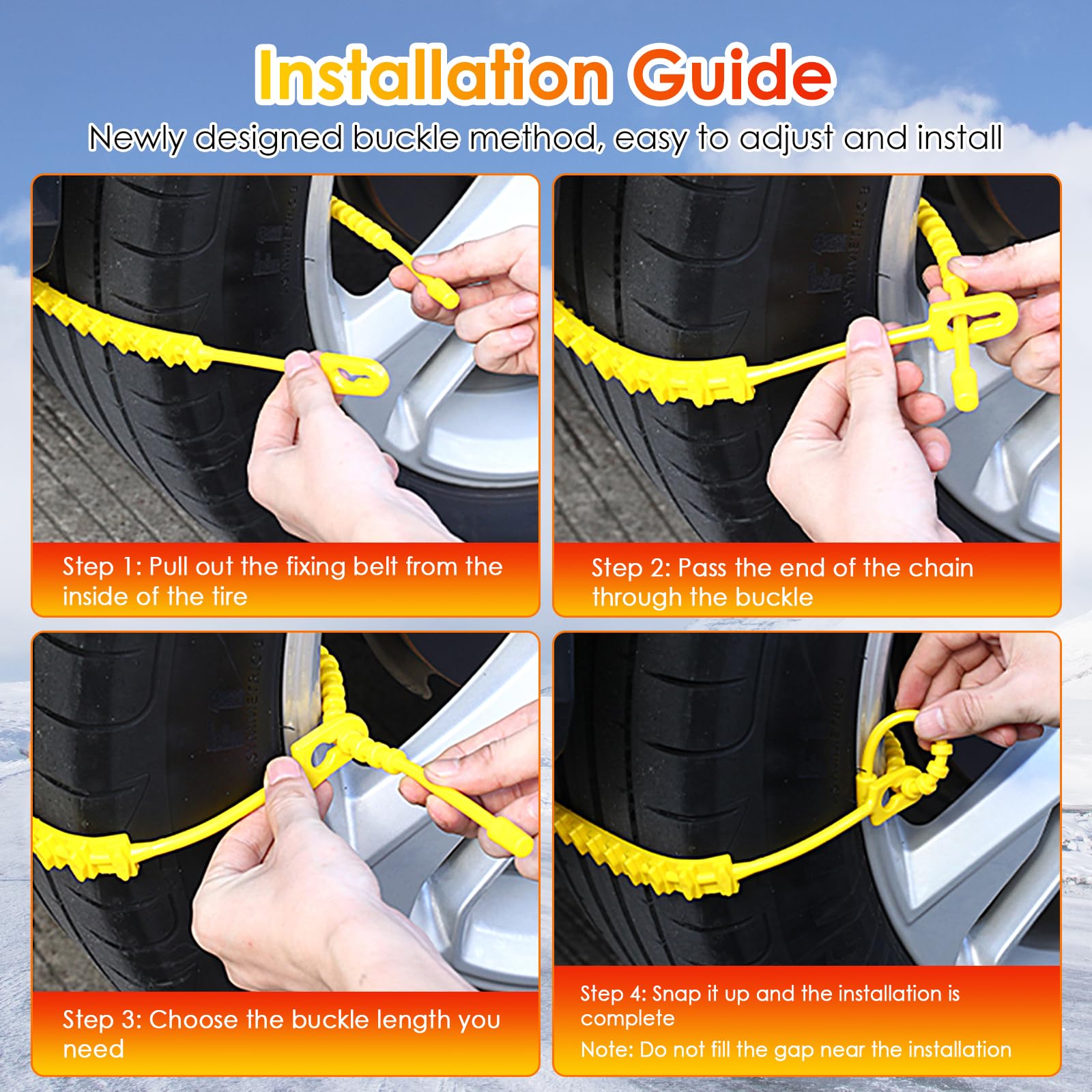 Cadenas de nieve 10 piezas Cadenas ajustables antideslizantes Rueda de neumático para automóvil Camión SUV. Superficie de la carretera, caminos nevados, lodo helado, escalada, ancho 145-295 mm