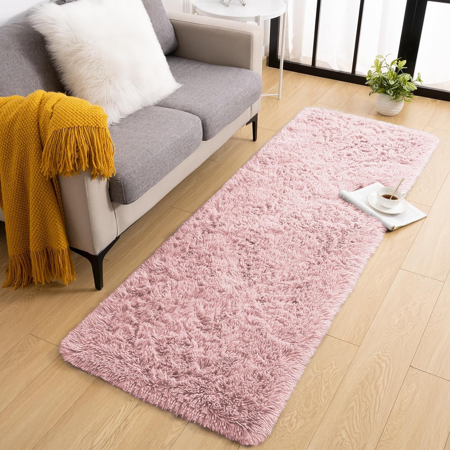 BedLooms Rugs Living Room Hallway Runner 80x300 cm – Pink Area Rugs for Bedroom Anti Slip – Modern Super Soft Plush Carpets Fluffy Shaggy Rug for Lounge – Non Shedding Bedside Rug for Kids Room — image 1