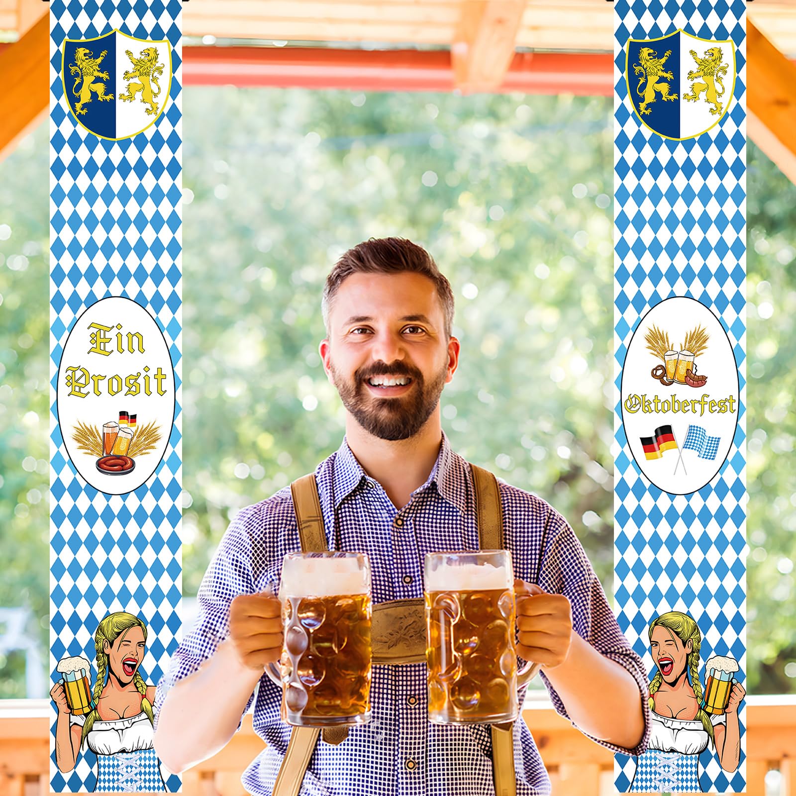 Banderines Decorativos Para Oktoberfest - Pack De 2, 180x30 Cm, Tela De Poliéster | Para Fiestas Bávaras Y Decoración