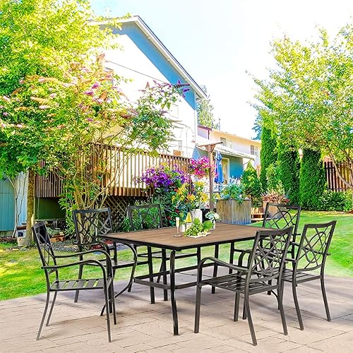 Miniatura 7 de Omelaza 2 sillas de comedor al aire libre, sillas apilables de hierro forjado para patio, bistró, con reposabrazos para jardín, porche, patio