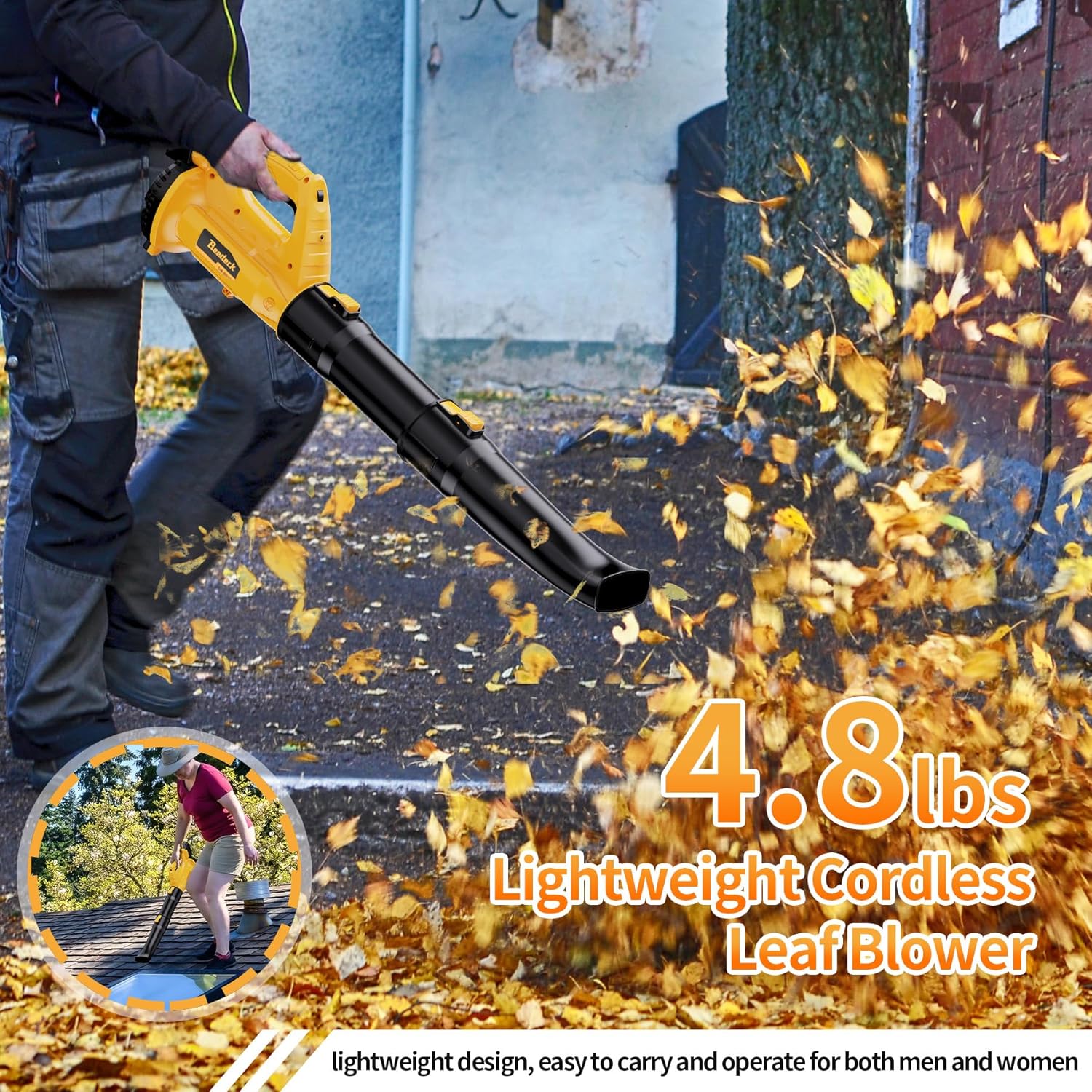 Leaf Blower Cordless with 4.0Ah Battery and Charger, 6 Speed Mode, 250MPH High Speed Lightweight Electric Leaf Blowers Cordless for Lawn Care, Patio, Garden Cleaning and Dust