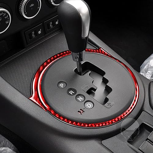 Miniatura 3 de 2 unidades, color rojo real, fibra de carbono, suave, consola central, cambio de marchas, marco de círculo externo, calcomanías de decoración para