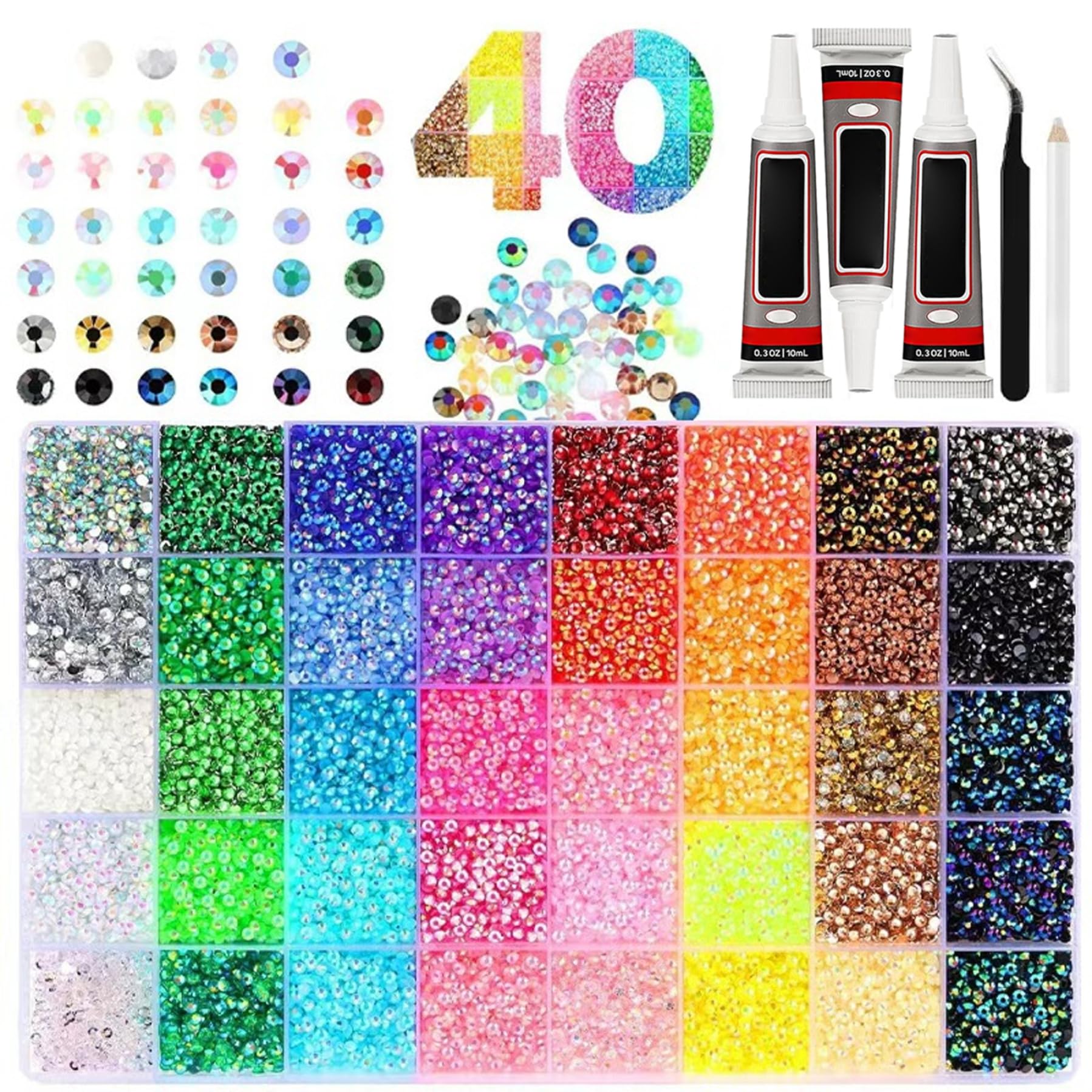 Kit bedazzling de diamantes de imitación de resina de colores con tubos de pegamento