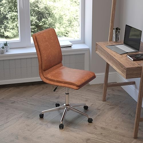 Miniatura 50 de Flash Furniture Madigan - Silla de oficina Task – Lujosa tapicería gris LeatherSoft – Acolchado medio respaldo y asiento – Base cromada ajustable en