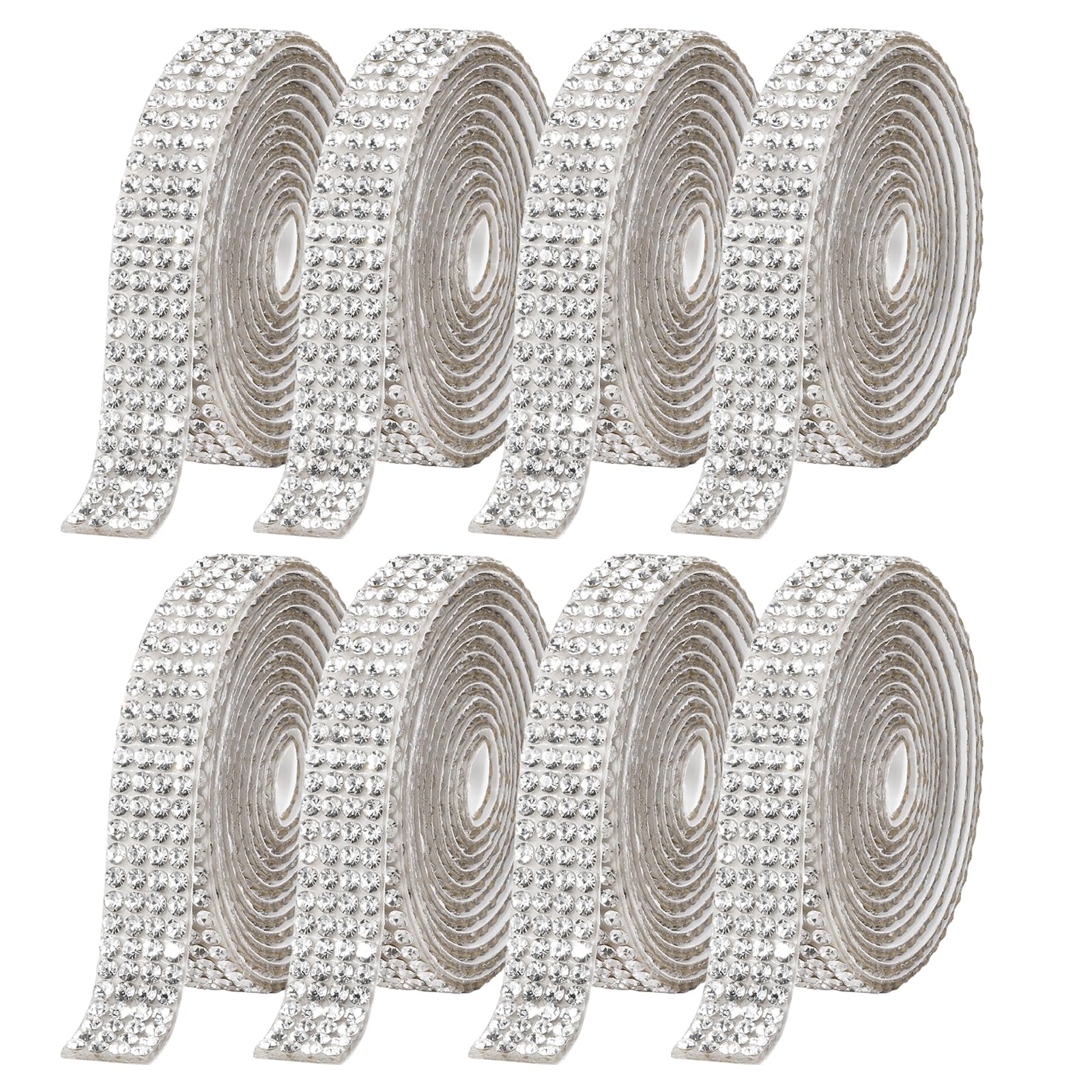 8 Rolls Self-Adhesive Crystal Rhinestone Diamond Ribbon DIY Decoration Sticker Resin Ribbon Roll Belt Bling Sparkling Wrap for DIY Arts Crafts(Silver,10mm)