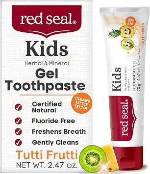Red Seal Kids Toothpaste - Tutti Frutti Flavor, Fluoride Free, No Synthetic Colors, Paraben & SLS-Free, Vegan, Cruelty-Free, NATRUE Certified - Ideal for Parents Seeking Natural Oral Care, 2.47oz