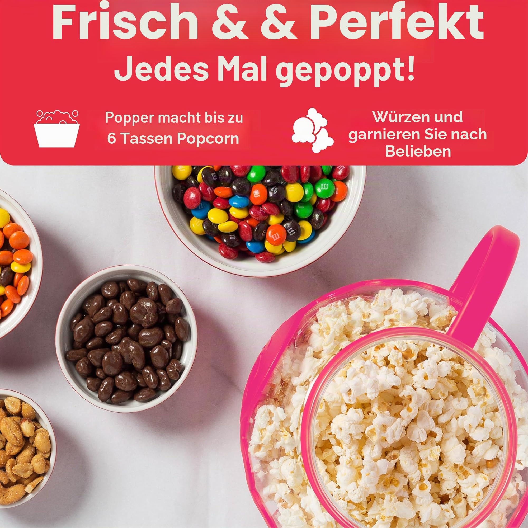 Ecolution patentierter Micro-Pop Mikrowellen-Popcorn-Popper, Borosilikatglas, hot pink