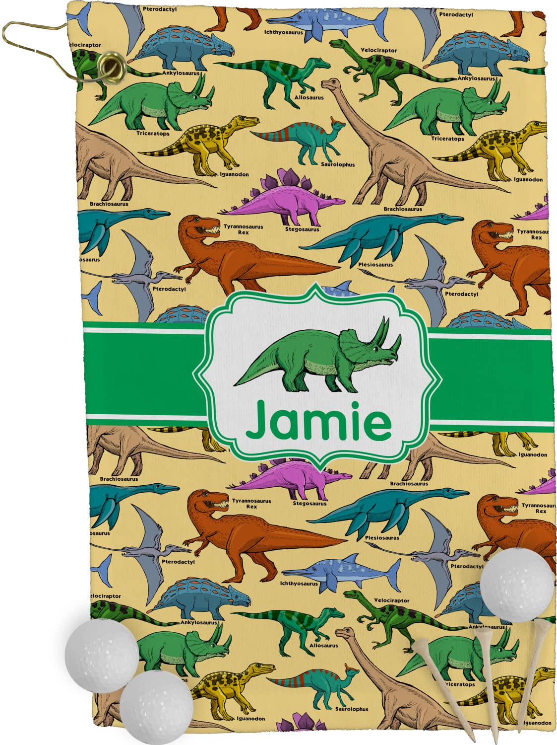 RNK Shops Personalized Dinosaurs Golf Towel - Poly-Cotton Blend - Small w/Name or Text