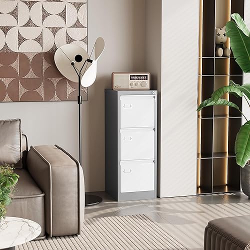 Miniatura 2 de NODHM Archivador de 3 cajones con cerradura, archivadores de metal, archivador pequeño vertical de acero con cerradura para organización de oficina