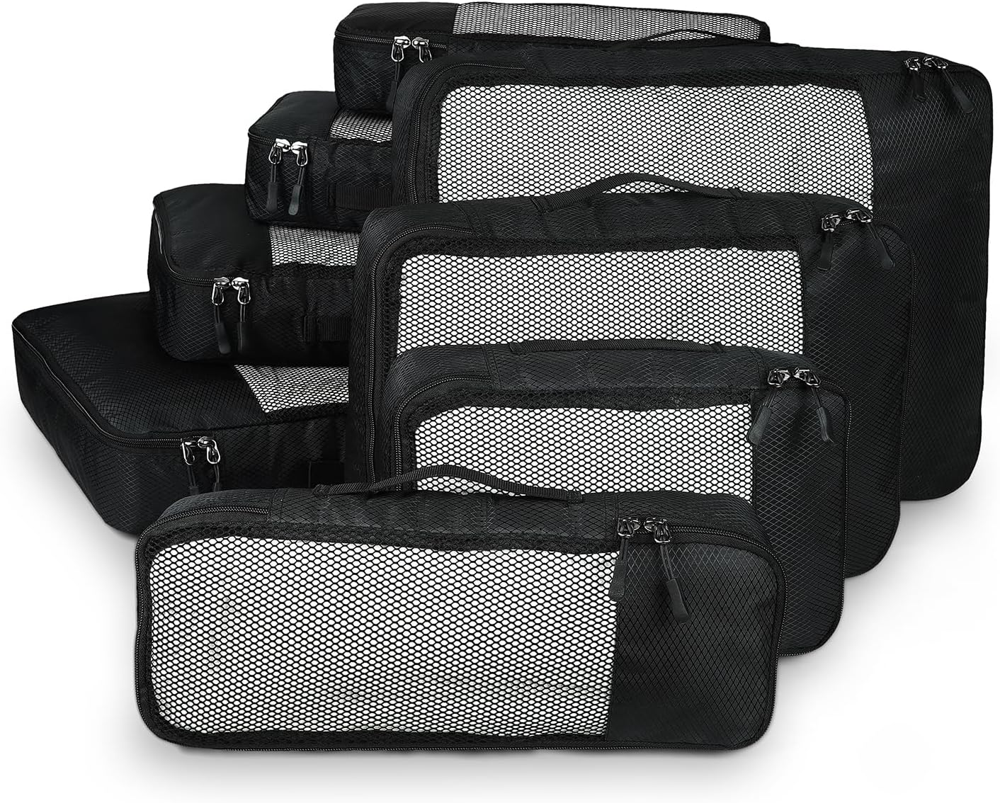 FATMUG Packing Cubes Travel Pouch Bag Organiser Set of 8 (2x Large-Medium-Small and Slim) - Black