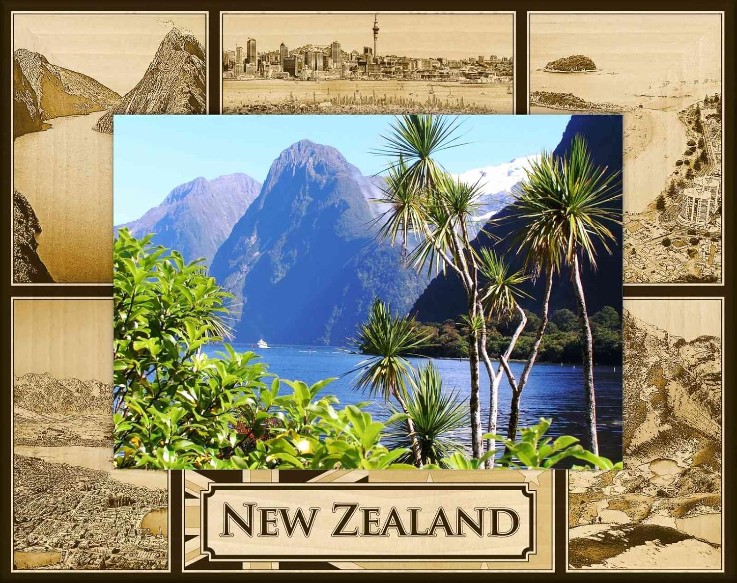 Saddle Mountain Souvenir New Zealand Laser Engraved Wood Picture Frame Landscape (4 x 6)