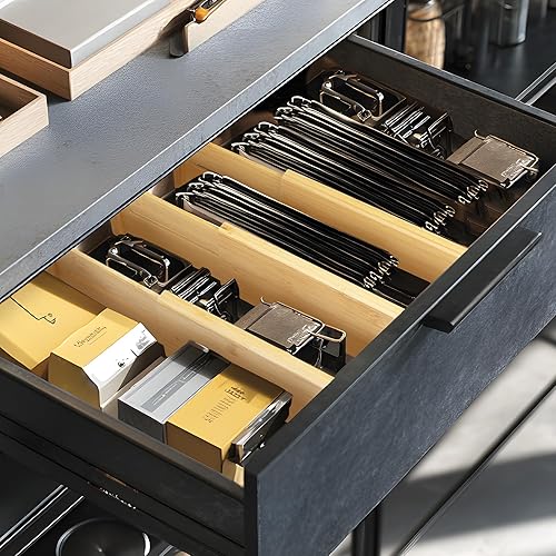 Miniatura 7 de VaeFae Paquete de 3 separadores de cajones de bambú, 4 pulgadas de alto ajustable 11.9-17.1 pulgadas, separadores expandibles para dormitorio, baño,