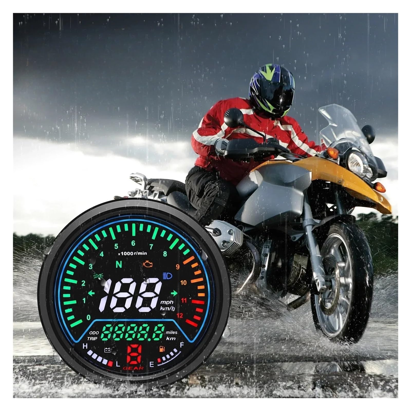 Moto Odómetro tacómetro Velocímetro Digital para Motocicleta De 12 V, Tablero Instrumentos, Odómetro 000 RPM, Tacómetro, Medidor Voltaje, Accesorios para