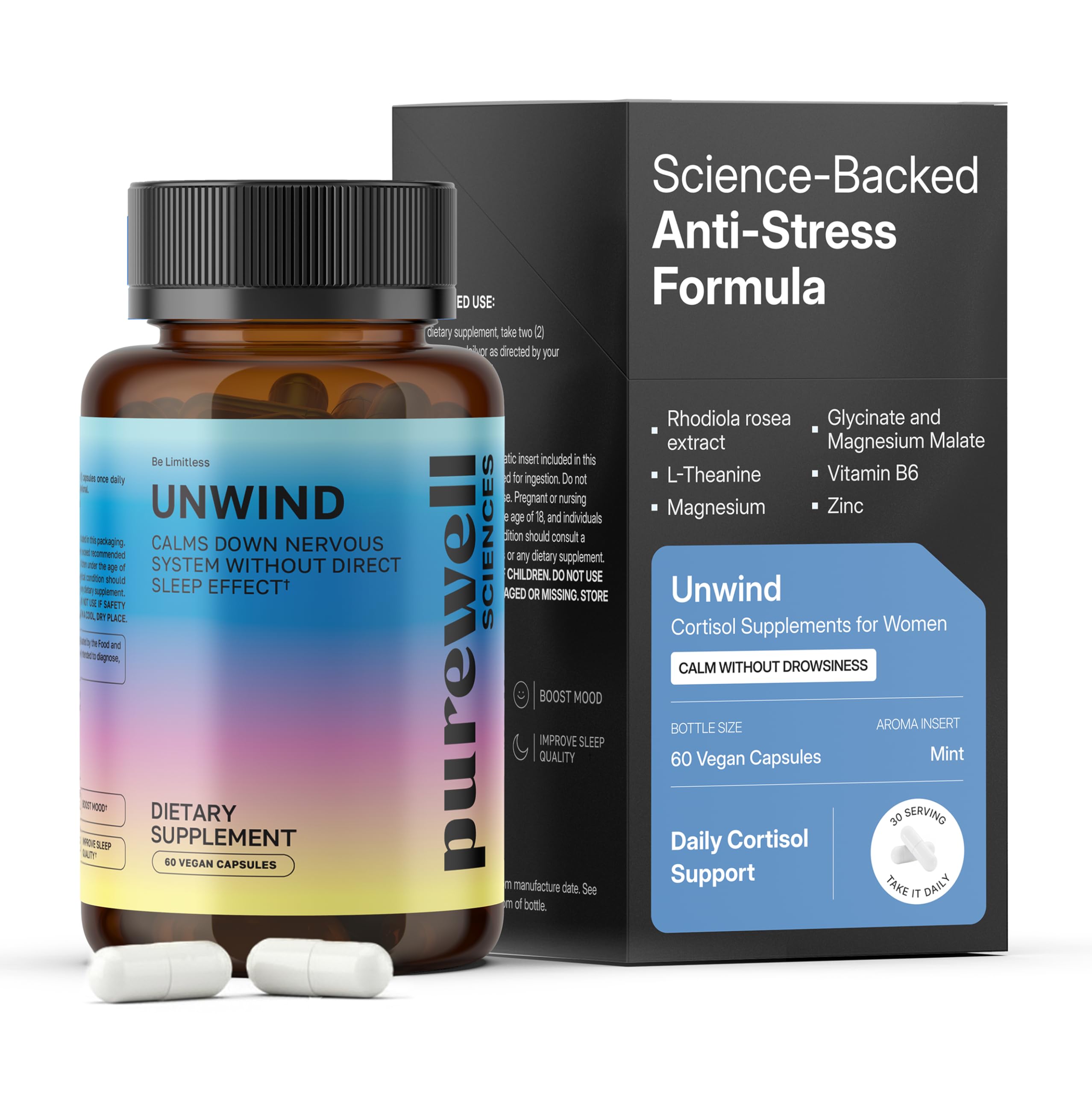 Unwind - Cortisol Supplements for Women - Without Sedation - 60 Vegan Capsules