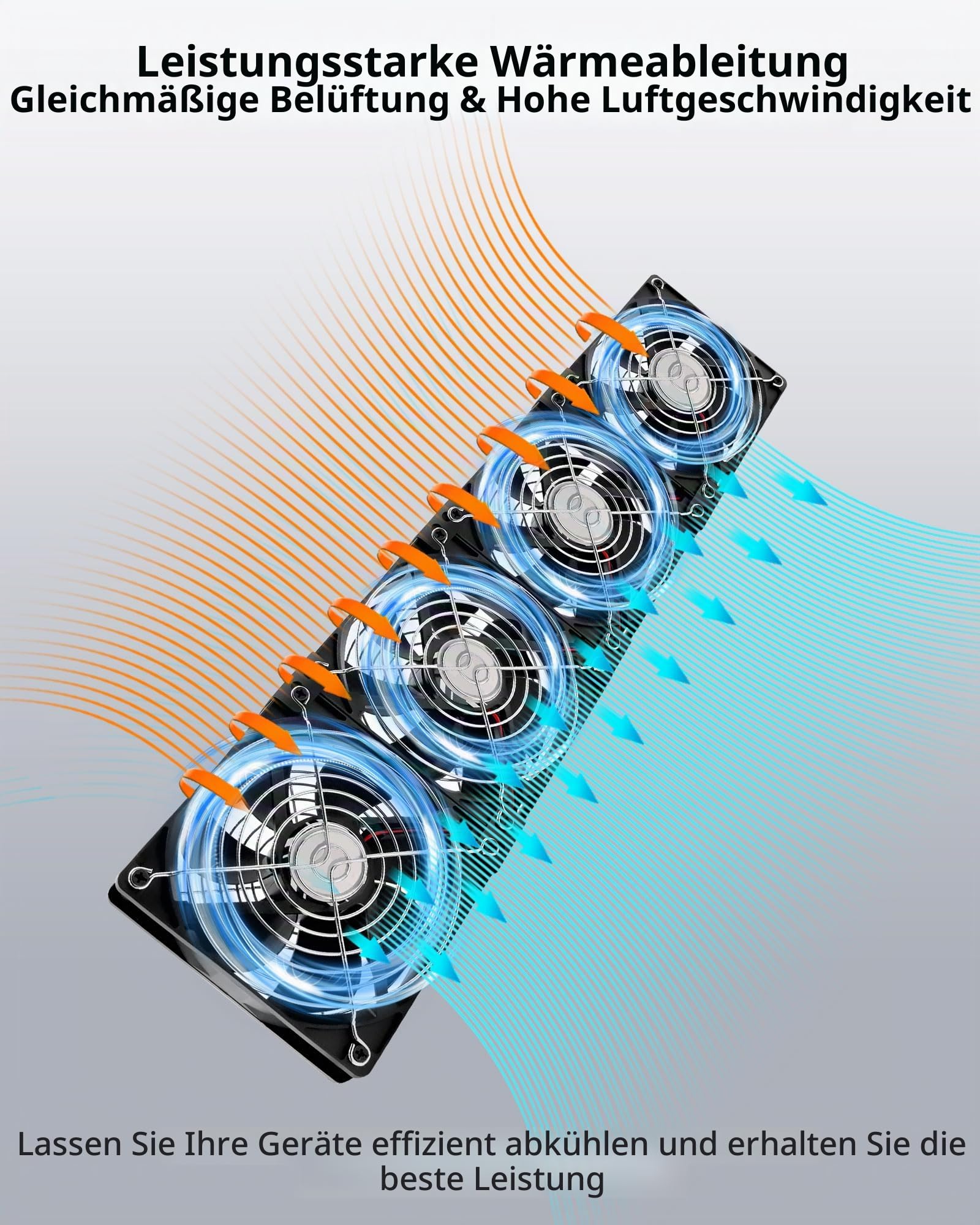 RUIZHI 480mm Gehäuselüfter 12V PC Lüfter - Computer Lüfter Einstellbare Windgeschwindigkeit, AC 220V - 240V, 2750 RPM, für PC Laptop, TV, Radio, Router, Vierreihiger