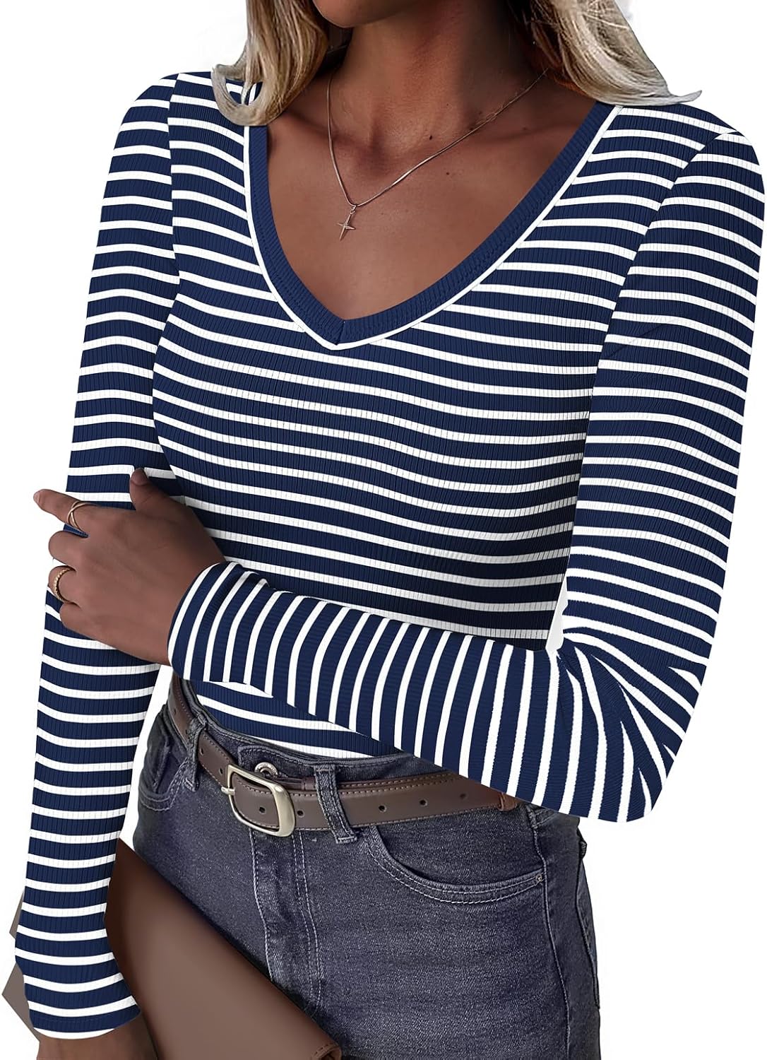 GKBK T-shirt à Manches Courtes Et Col Rond Pour Femme - Tricot Côtelé - Coupe Ajustée - Décontracté - Basique - Tenue D'été, Noir/gris, T-Petit