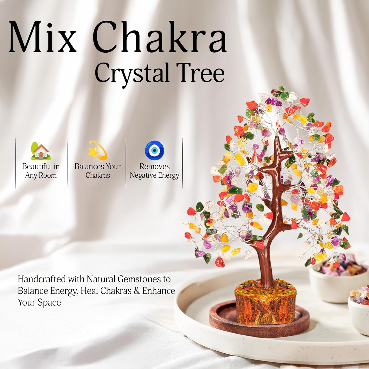 YATSKIA Mix Chakra Tree - Gemstone Tree of Life - Crystal Gifts for Women - Gemstones and Crystals - Crystal Trees for Positive Energy - Meditation Gifts - Image 5