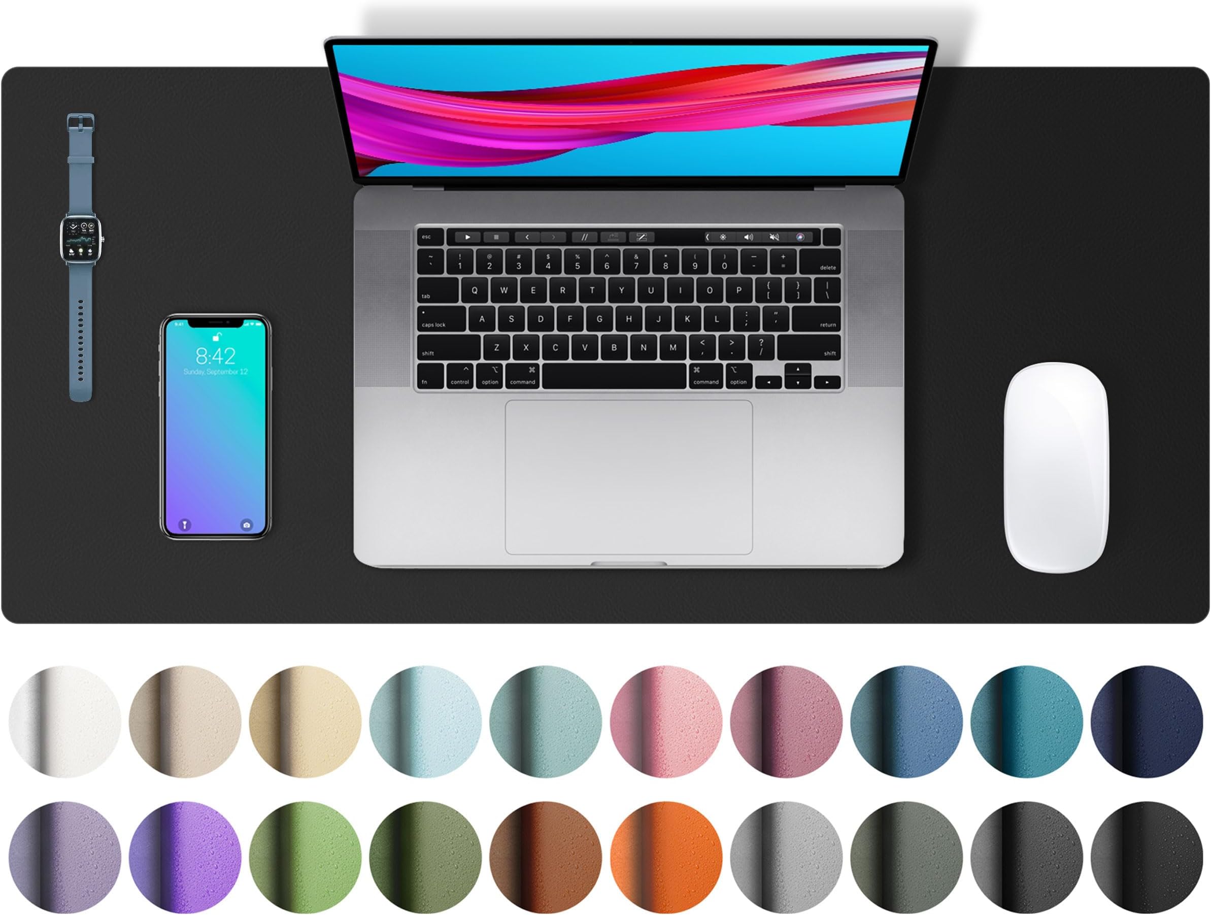 Leather Desk Pad, Mouse Pad, Office Pad, Non-Slip PU Leather Desk Blotter, Laptop Desk Mat for Office and Home (60x35cm, Black)