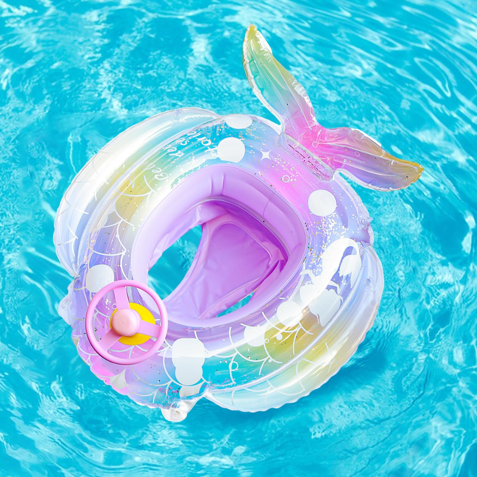 Balakaka Flotador Bebé 70×75 cm, Anillo de Natación Inflable para Bebé de 1-5 Años, Flotador de Piscina Juguetes de Desarrollo con Asiento de Seguridad & Pistola de Agua