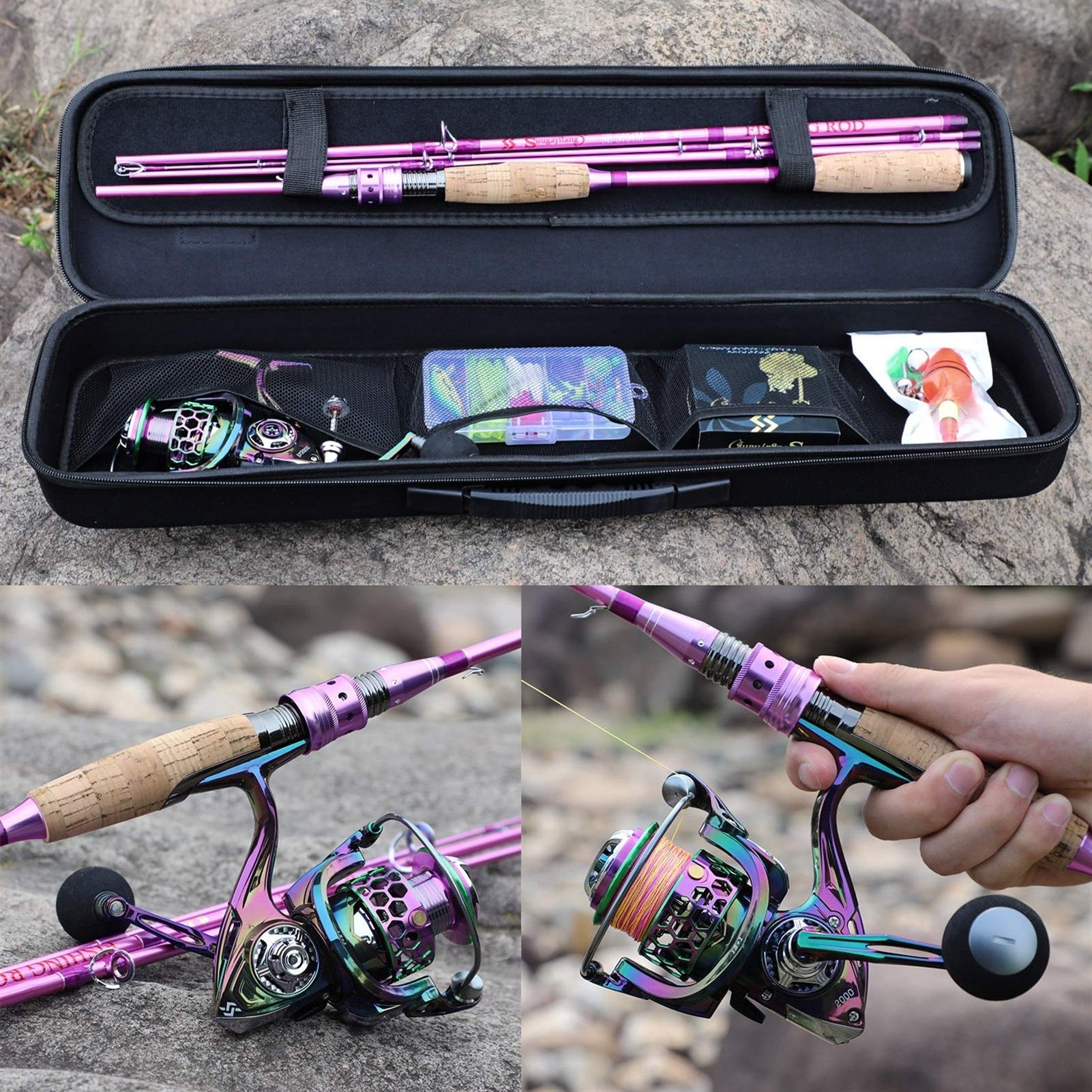 Wędki Wędkarstwo i kołowrotek Combo Set Spinning Kołowrotek rybacki i spinning Rods Linia wędkarska Torba Przynęta Haczyki Pełny zestaw Wędka(Rod and reel,2.1m and 2000)