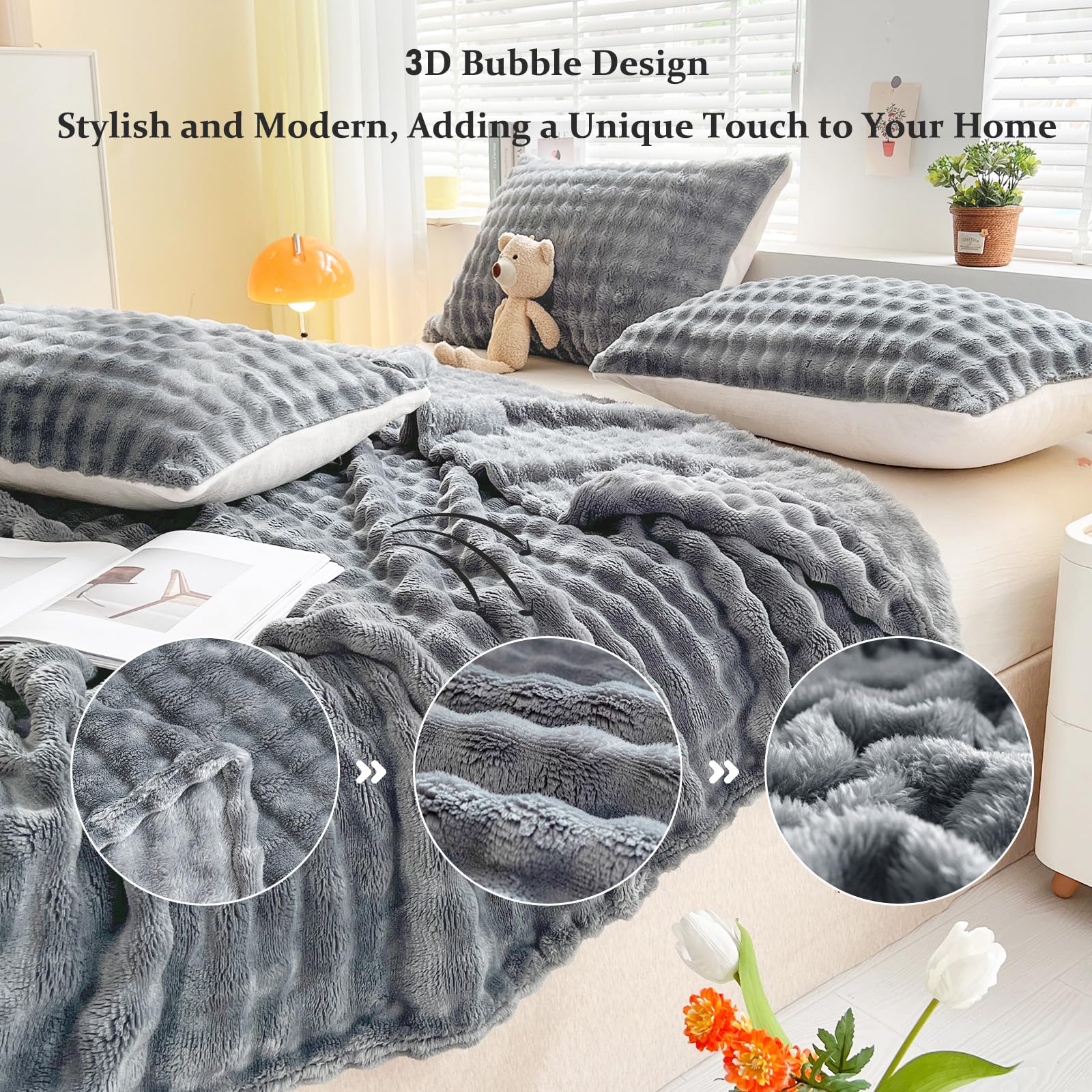 SHANNA Super Soft Warm Milk Velvet Cozy Bubbles 450 GSM Blankets Throws for Sofa Large Fluffy Versatile Blanket Bed Throw for Bedroom Couch - Image 4