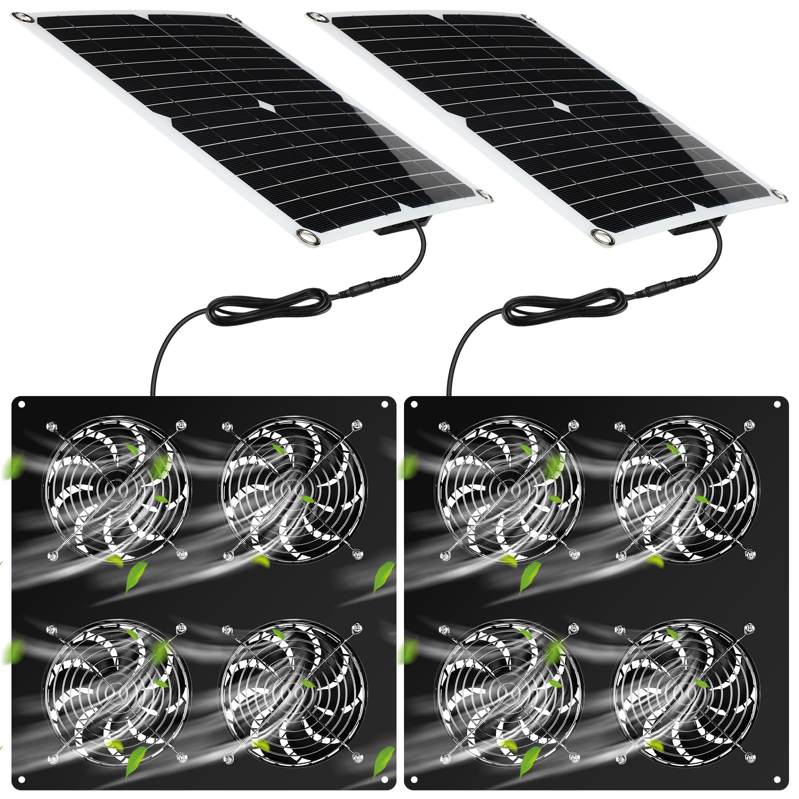 Rossesay Solar Panel Fan Kit with 4 Fans 12w USB Portable Solar Mini Exhaust Fan Outdoor Chicken Coop Fan Weatherproof, Metal Shell for Greenhouses, Sheds, Attic, Pet Houses, Window Exhaust (2)-image-35