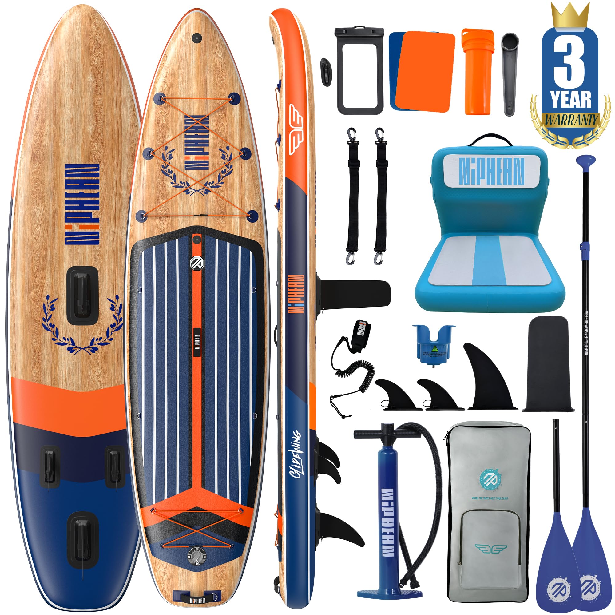 Niphean (Extra Large) Inflatable Paddle Board, SUP for 2+1 People/Family, Stand Up Paddle Board with (Beginner Friendly) StabilTrac Fin, Waterproof Phone Pouch, Paddleboards Inflatable, Gift Ideas