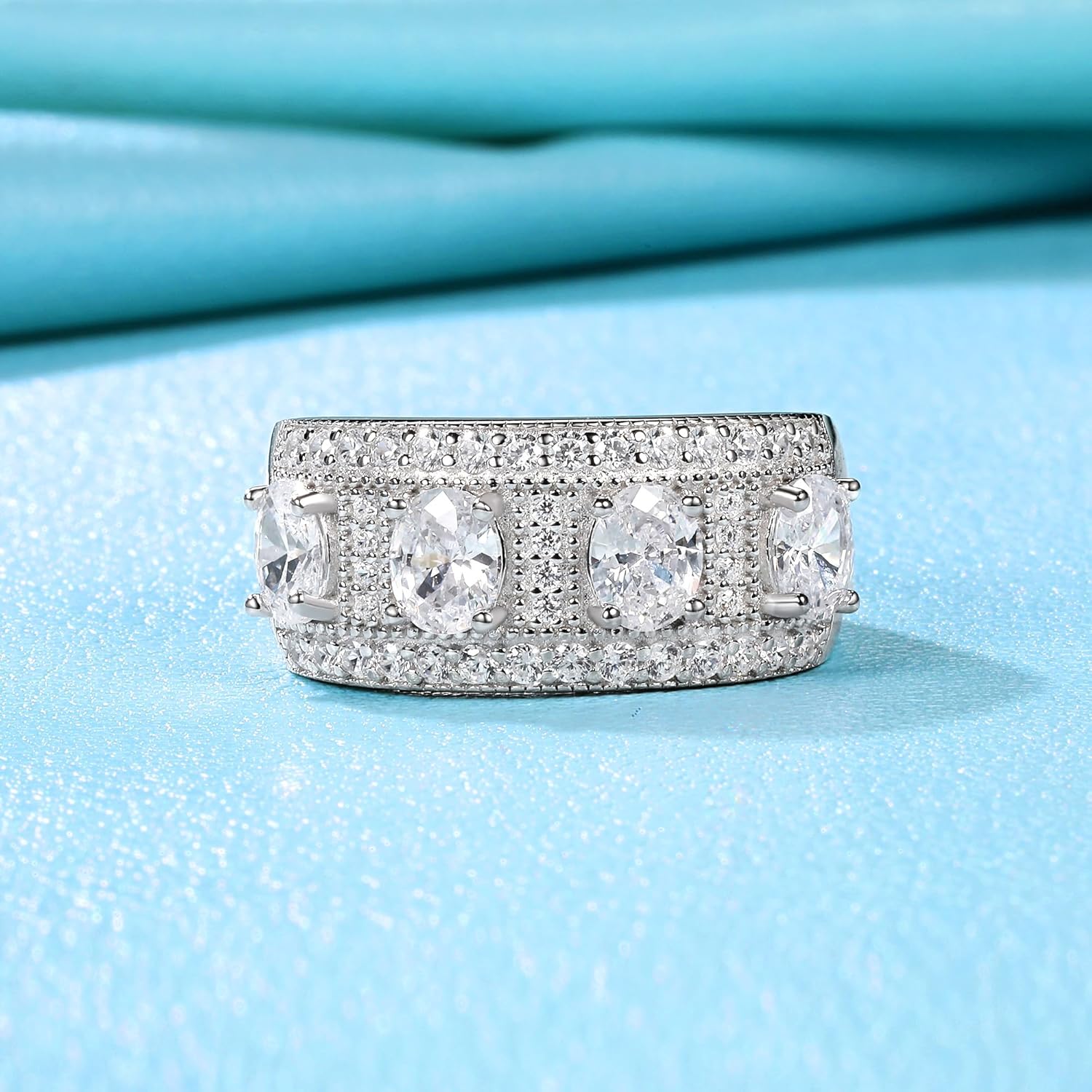 VOLUKA 925 Sterling Silver Cubic Zirconia Wide Band Rings for Women Men Eternity Band Rings Promise Wedding Rings Gift for Her - Image 2