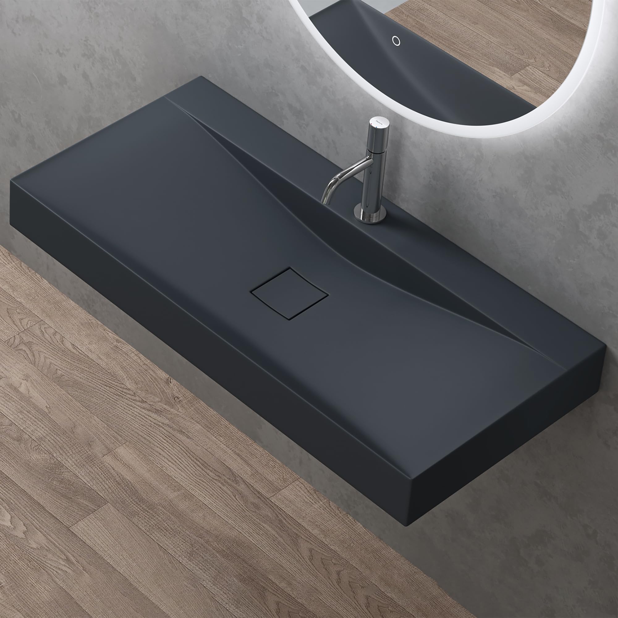 doporro 100x48x10cm Lavabo sobre encimera antracita mate Colossum810-1000 de fundición mineral lavabo suspendido de mármol
