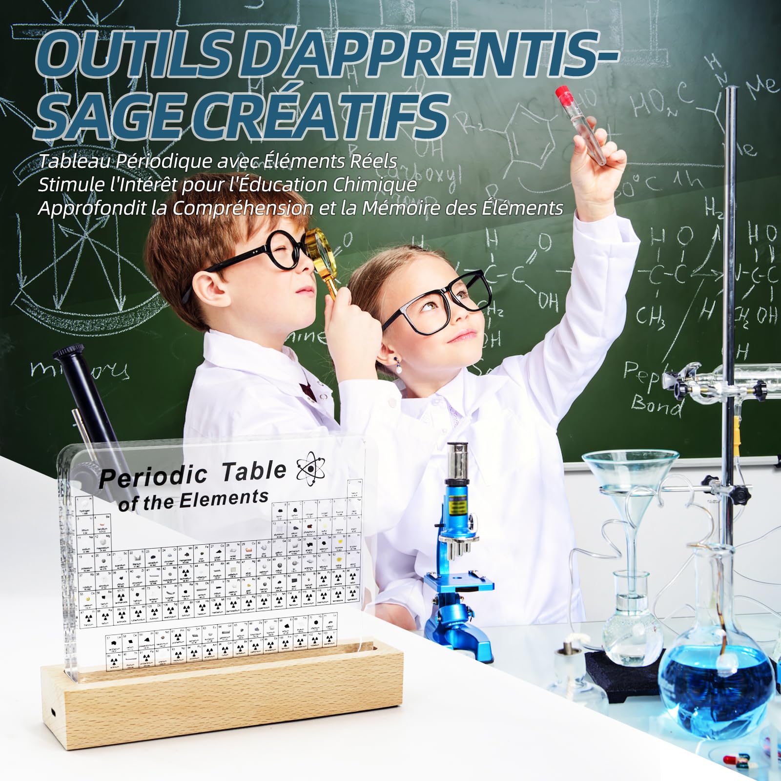 Lampe de Bureau Tableau Périodique LED avec 83 Échantillons d'Éléments Réels Décoration Scientifique en Acryl pour Bureau et Chambre d'enfant Cadeau Éducatif STIM Idéal pour Élèves et Étudiants