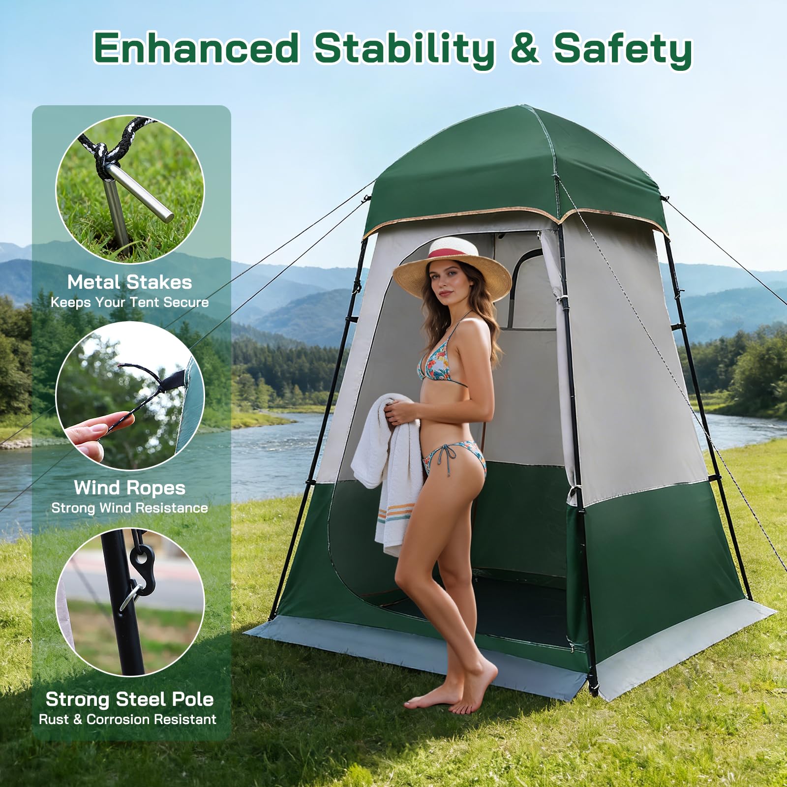 Tente de Douche de Camping 2 Personnes,Tente de Douche Protection de la Vie Privée,UPF50+ Tente de Camping 160 x 160 x 240cm Toutes Saisons pour l'extérieur, la Plage, la pêche, la Douche... | Pop Up, 4 saisons, imperméable et coupe-vent, UPF50+, portable