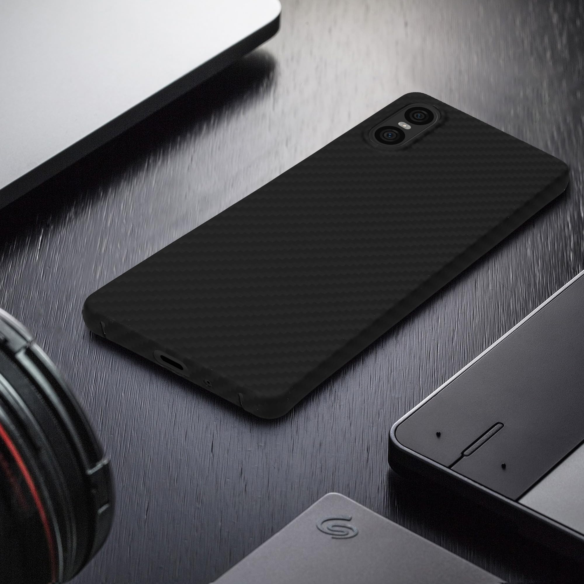 kalibri Aramid Fiber Case Compatible with Sony Xperia 10 VI - Case Super Slim Strong Protective Phone Cover - Black Matte - Image 2
