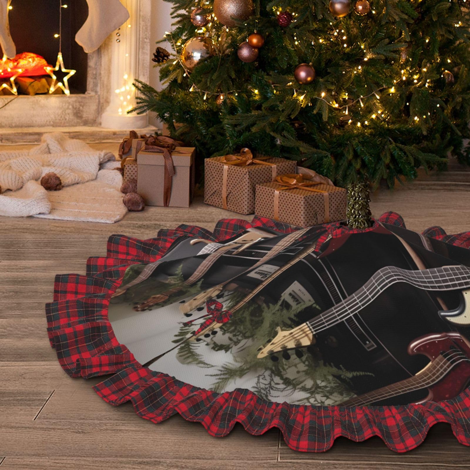 Jupe de sapin de Noël en dentelle et motif instruments de musique