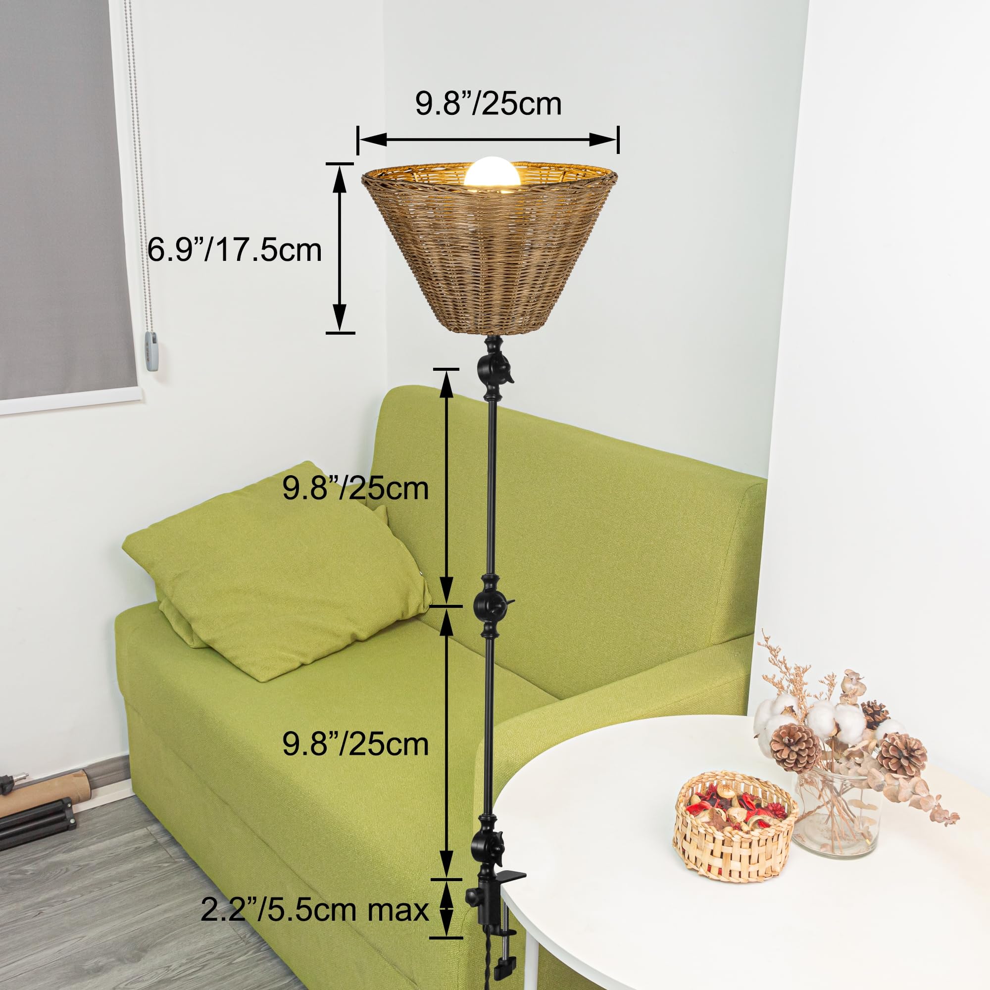 Lampada a morsetto industriale con 2,5 cavi interruttori, clip regolabile su lampada da lettura, lampada da comodino dimmerabile con braccio flessibile per scrivania, comodino, scaffale