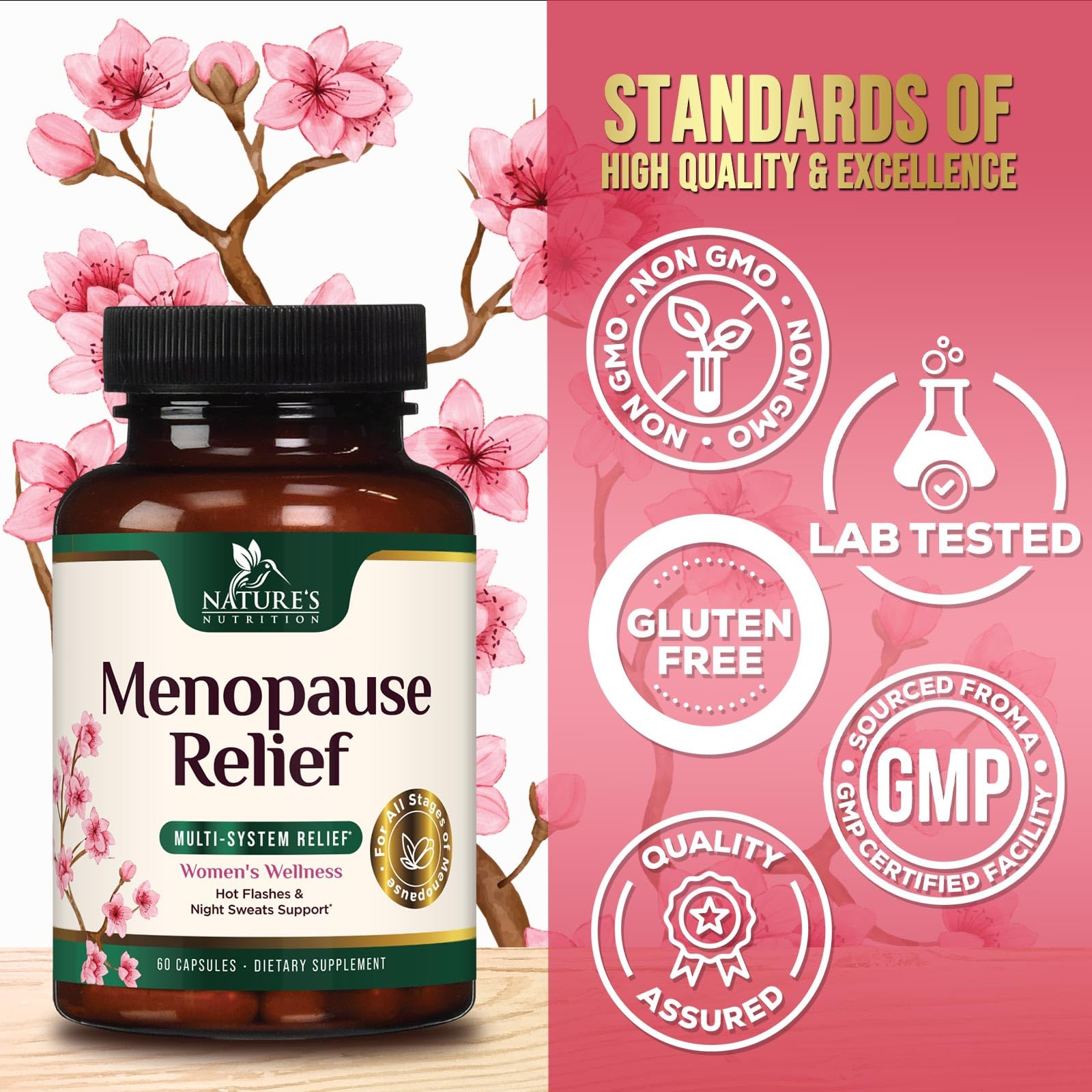 Menopause Supplements for Women - Best Probiotics for Women, Dong Quai, Black Cohosh, Ashwagandha - Natural Menopause Relief Support for Mild Hot Flashes & Night Sweats - Bottled in USA - 60 Capsules — Amazon image 4