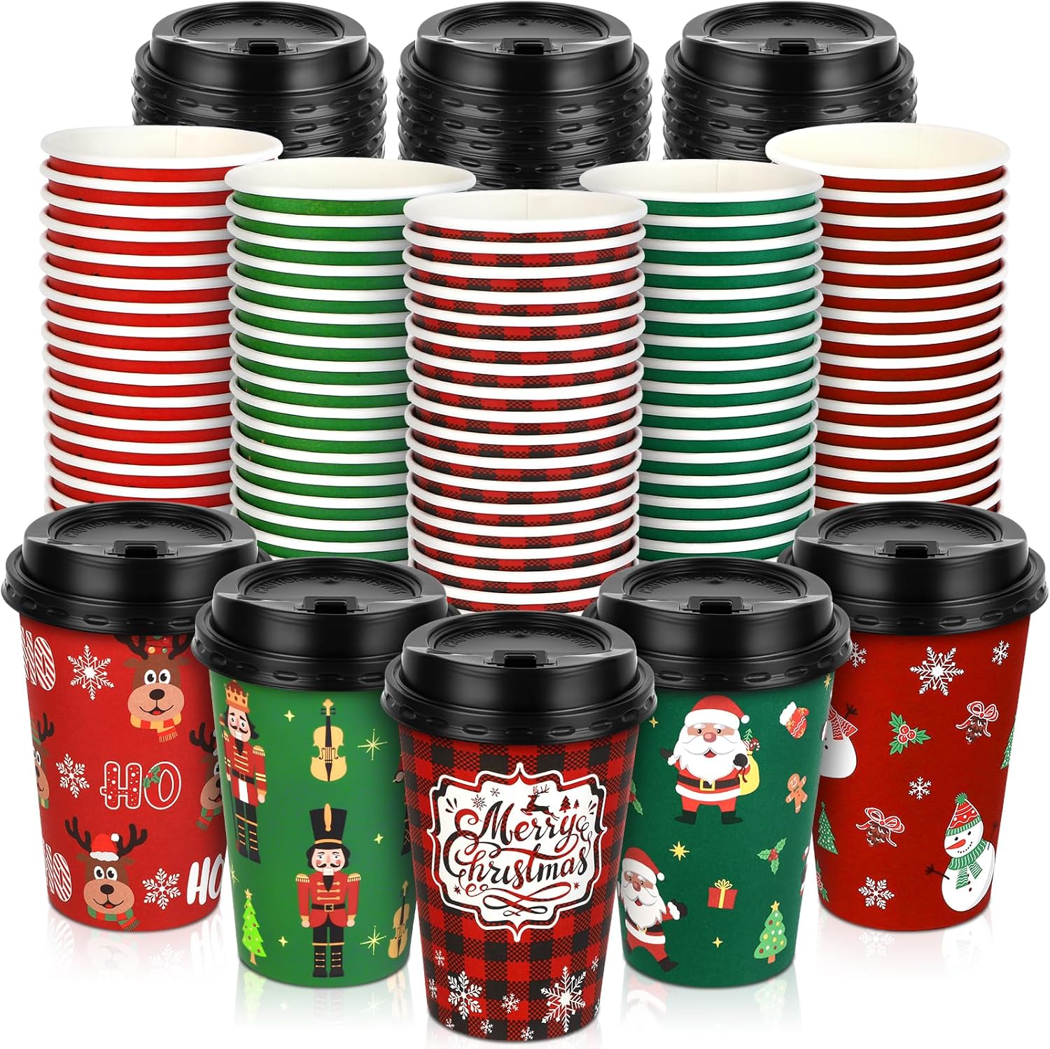 100 Pack Blue Winter Wonderland Disposable Coffee Cups with Lids, 12oz Snowflake Snowman Paper Cups for Winter Xmas Party Supplies