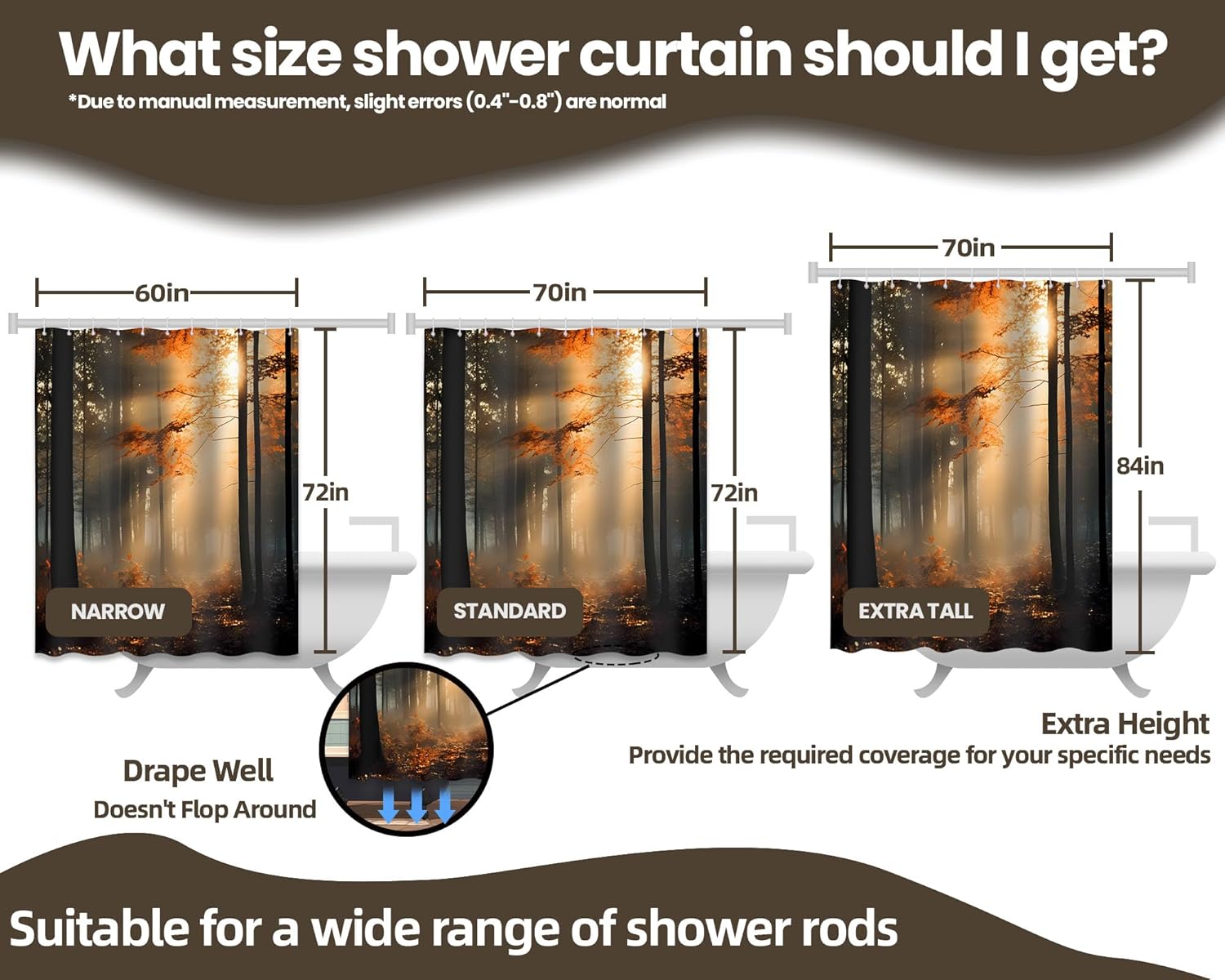 Fall Forest Shower Curtain, Autumn Shower Curtains for Bathroom Nature Scenic Harvest Fall Theme Bath Curtain Set, Decorative Waterproof Fabric (70''W x 84''L)