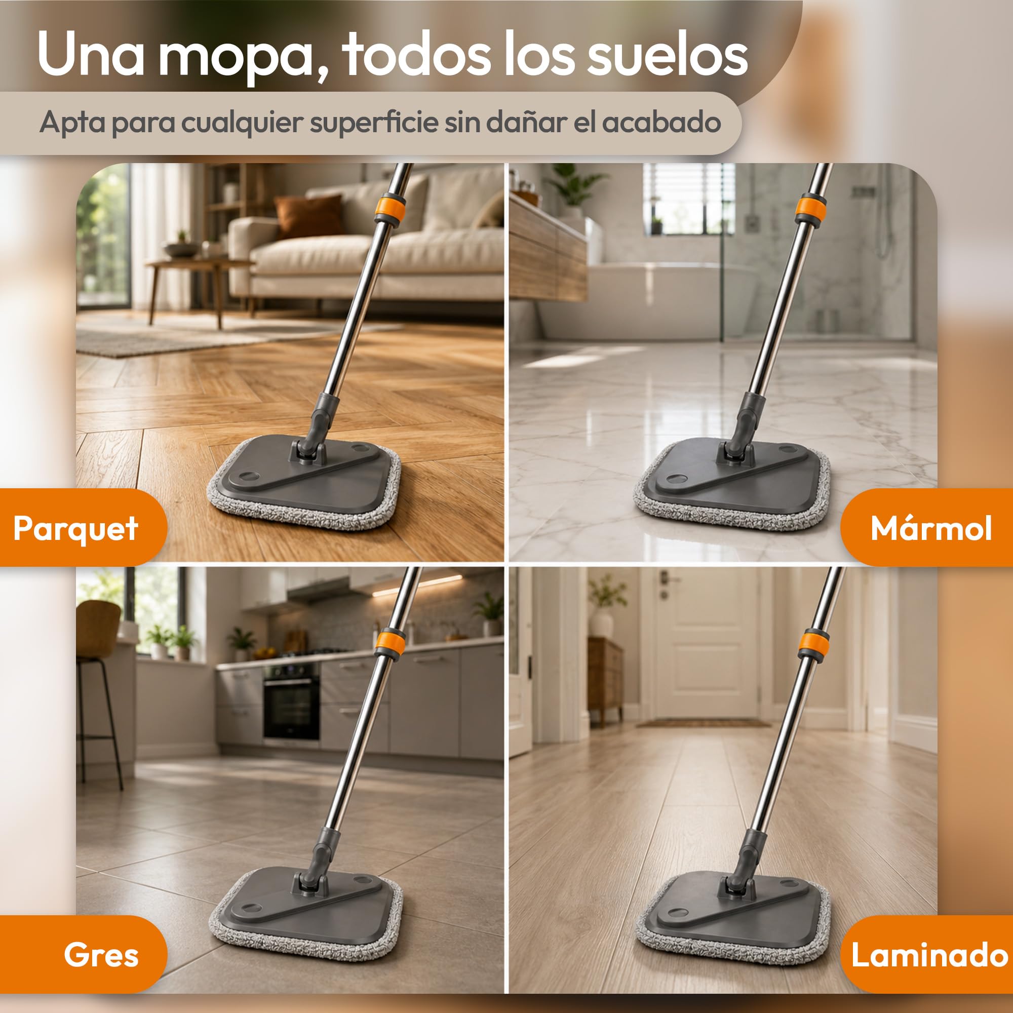 Mopa Fregona con Cubo Escurridor, Fregona Plana de Microfibra con Escurrido Giratorio, Cubo Doble Agua Limpia y Sucia, Limpieza Fácil para Hogar
