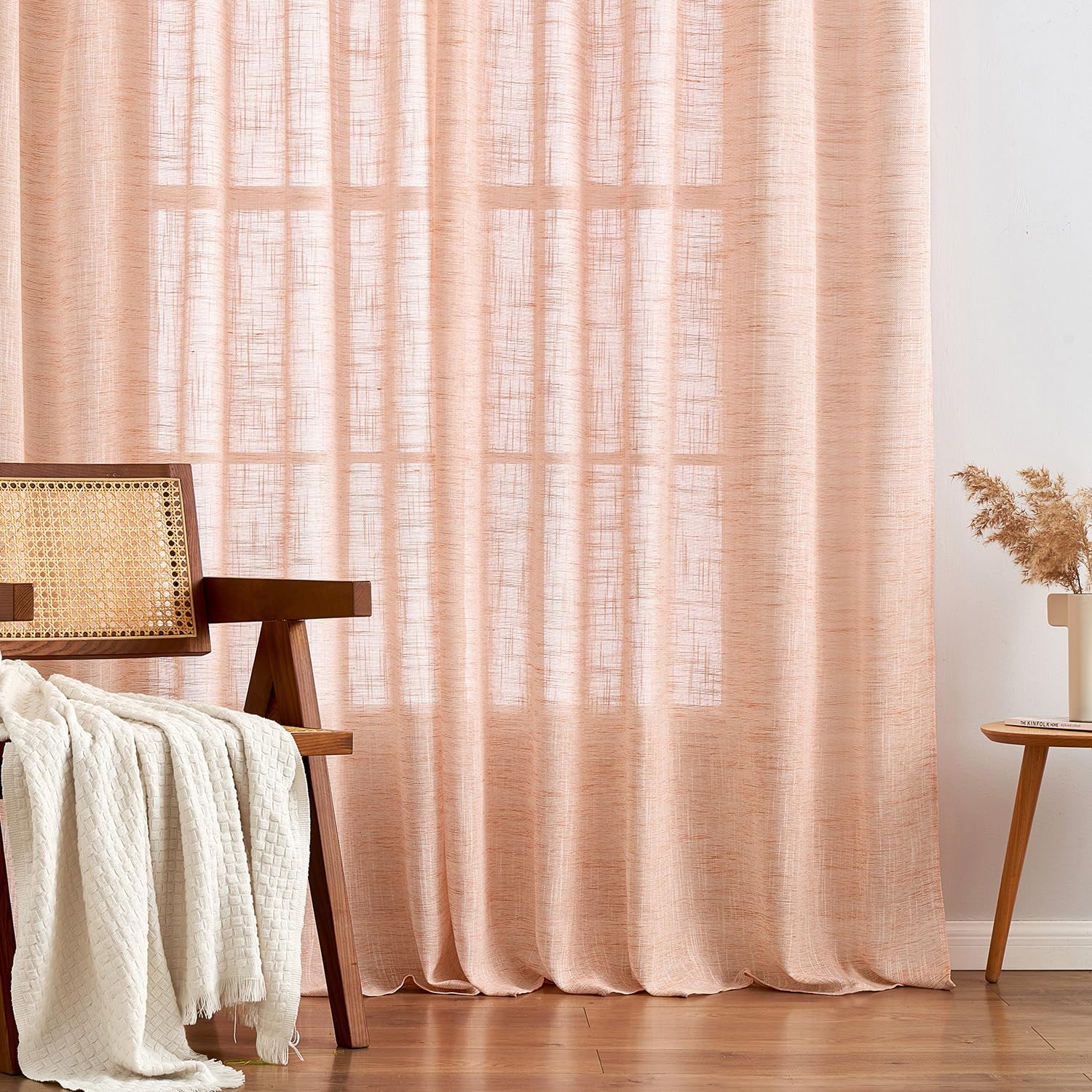 Tende Voile In Stile Lino - 2 Pannelli Traslucidi 140x260 Cm Per Interni, Soggiorno E Camera Da Letto