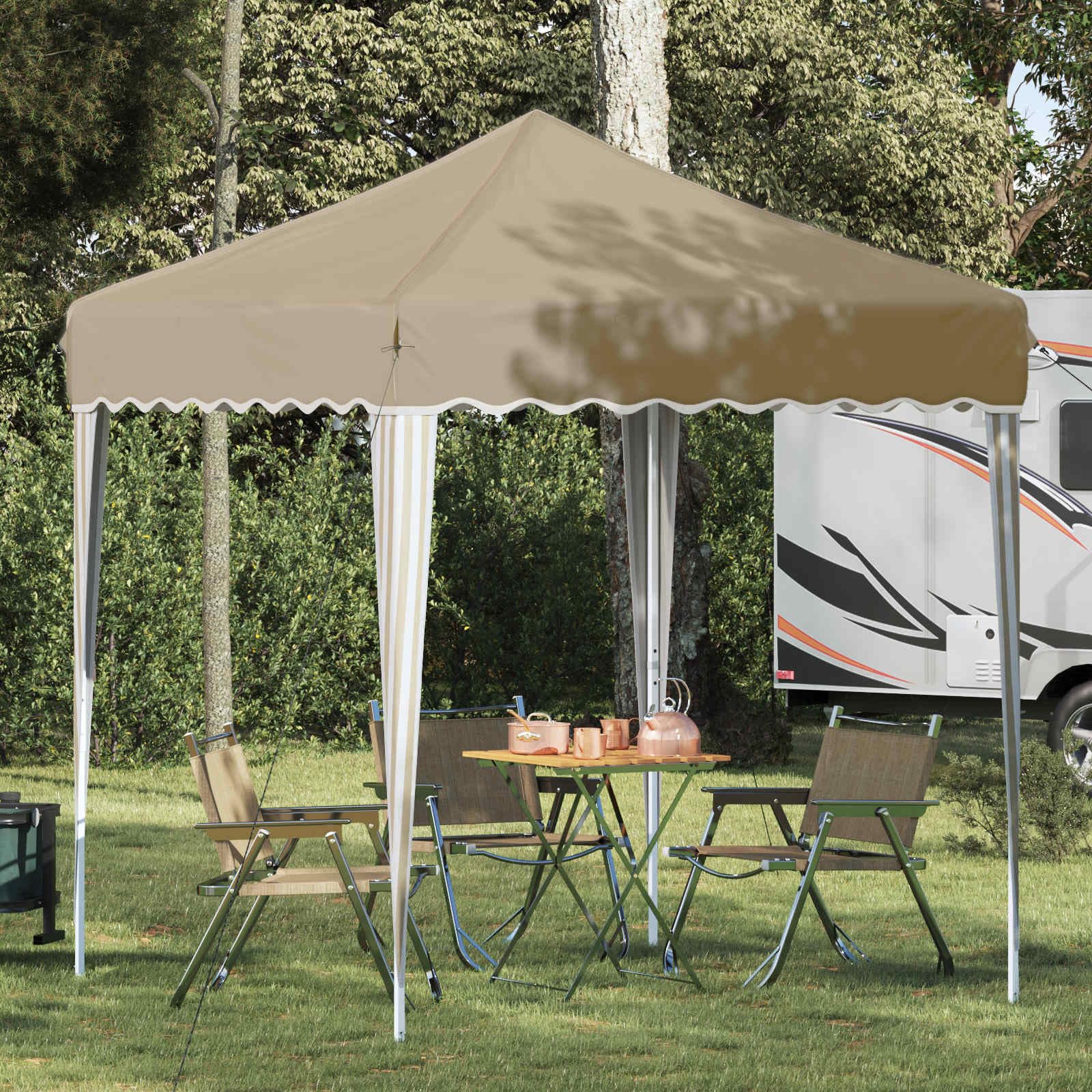 Pop-up pawilon ogrodowy z materiału Oxford, 195 x 195 x 245 cm, kremowy, składany pawilon odporny na warunki atmosferyczne, z ochroną przed promieniowaniem UV, na wesele, grill, festiwal