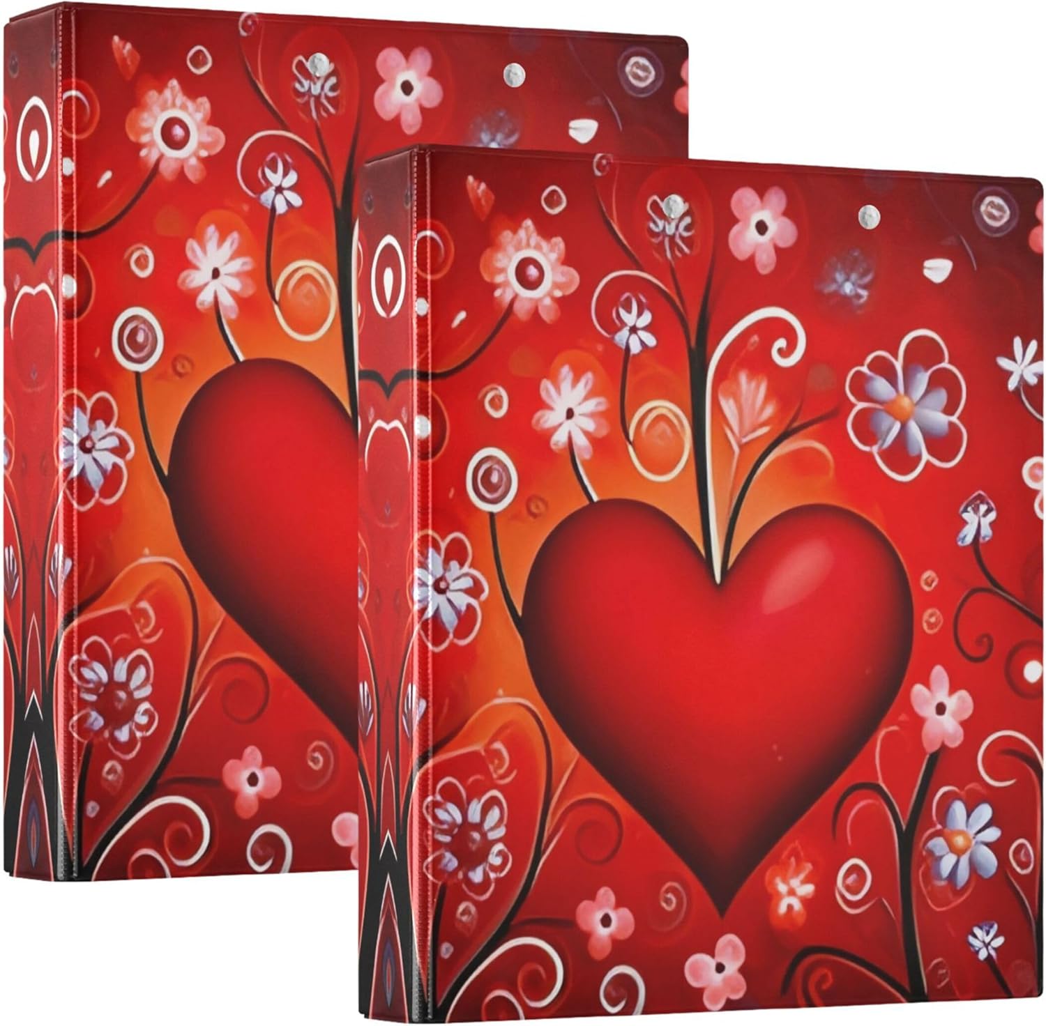 Valentine's Day Hearts 3 Ring Binders, 1.5” Round Ring Binders with Clipboard - Letter Size, 3 Interior PVC Clear Pockets & Anti-Slip Clip for Office School Supplies, 2PCS