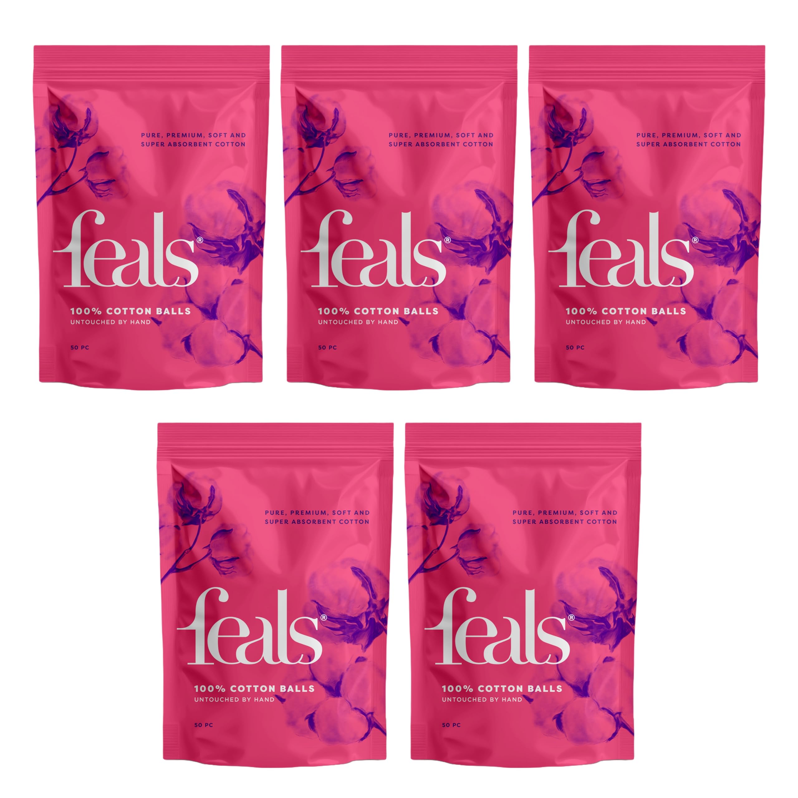 Feals Cotton Balls for Face Cleaning, Makeup removal Pack of 5 (50 pcs each)-image-24