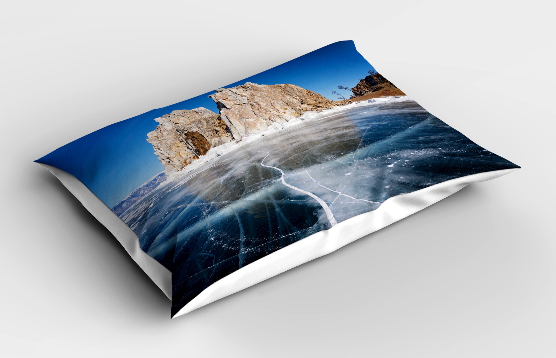 Ambesonne Winter Pillow Sham, Frozen Lake Baikal in Siberia Icicles Scenic Nature Structure Cold Climate, Decorative Standard Size Printed Pillowcase, 26