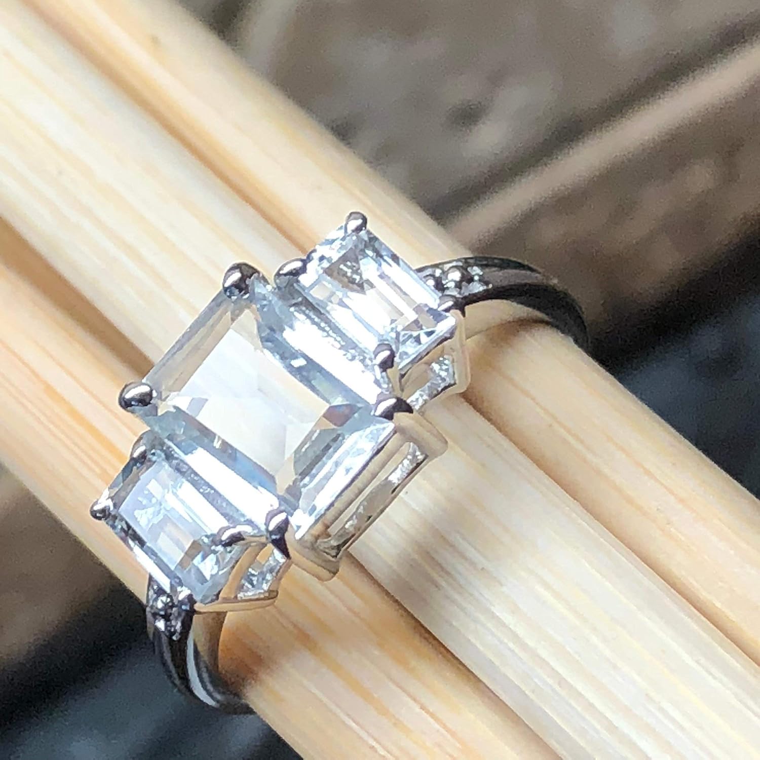 Natural 2ct Aquamarine 925 Solid Sterling Silver Wedding Ring Size 5, 6, 7, 8, 9 - Image 7