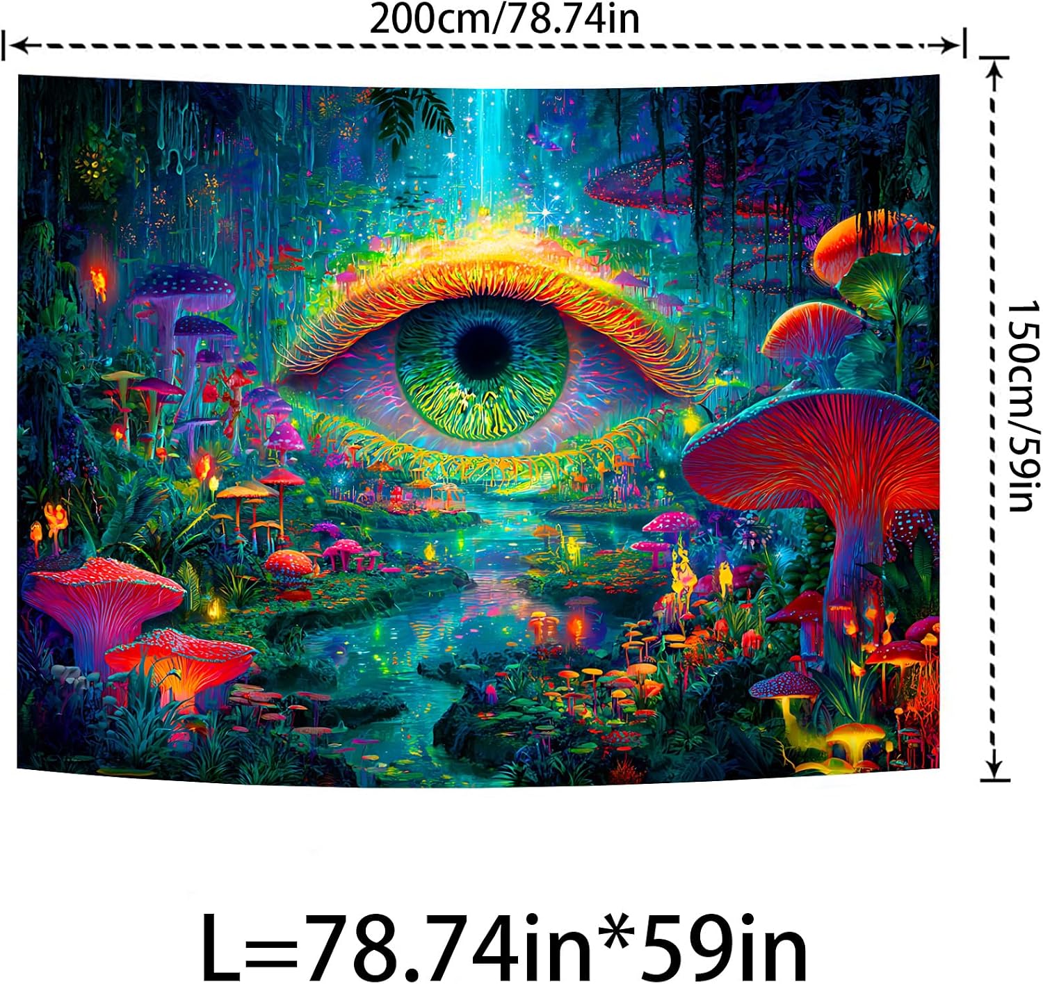 KKYEJLQYI Eye of the Earth Blacklight Tapestry, UV Reactive, 78.74×59 inches, Wall Hanging for Bedroom Dorm Room Decor