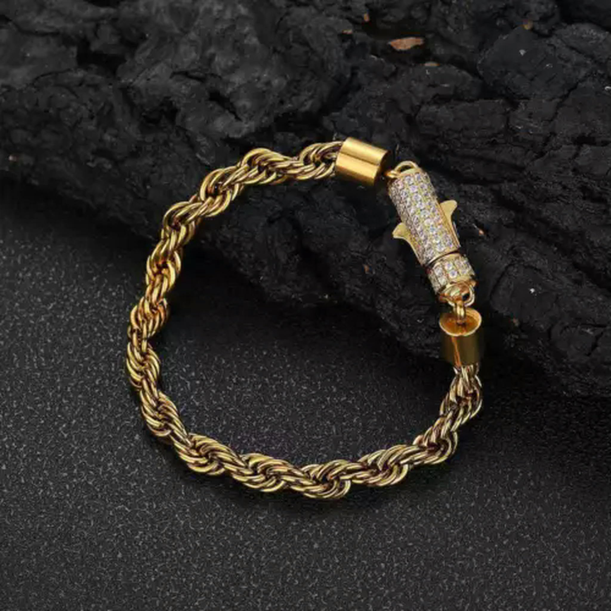 Hot 18K Gold Edelstahl Seil Kette Herren Halskette Armband
