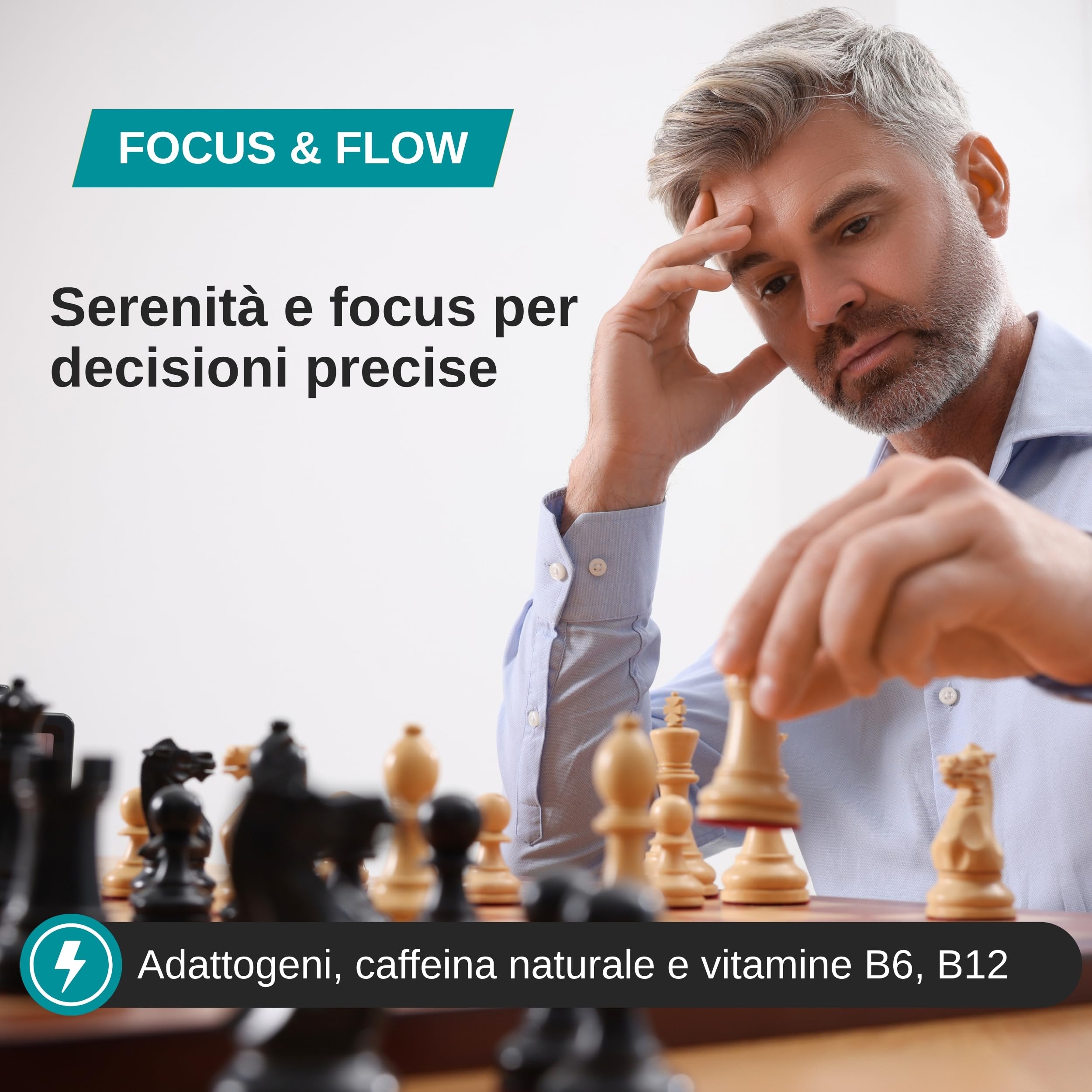 L Teanina, Ginkgo Biloba, Ashwagandha – Nootropico con Bacopa Monnieri, caffeina naturale, vitamine B6 & B12 ad alto dosaggio | Focus, concentrazione & energia senza nervosismo | 90 capsule vegane