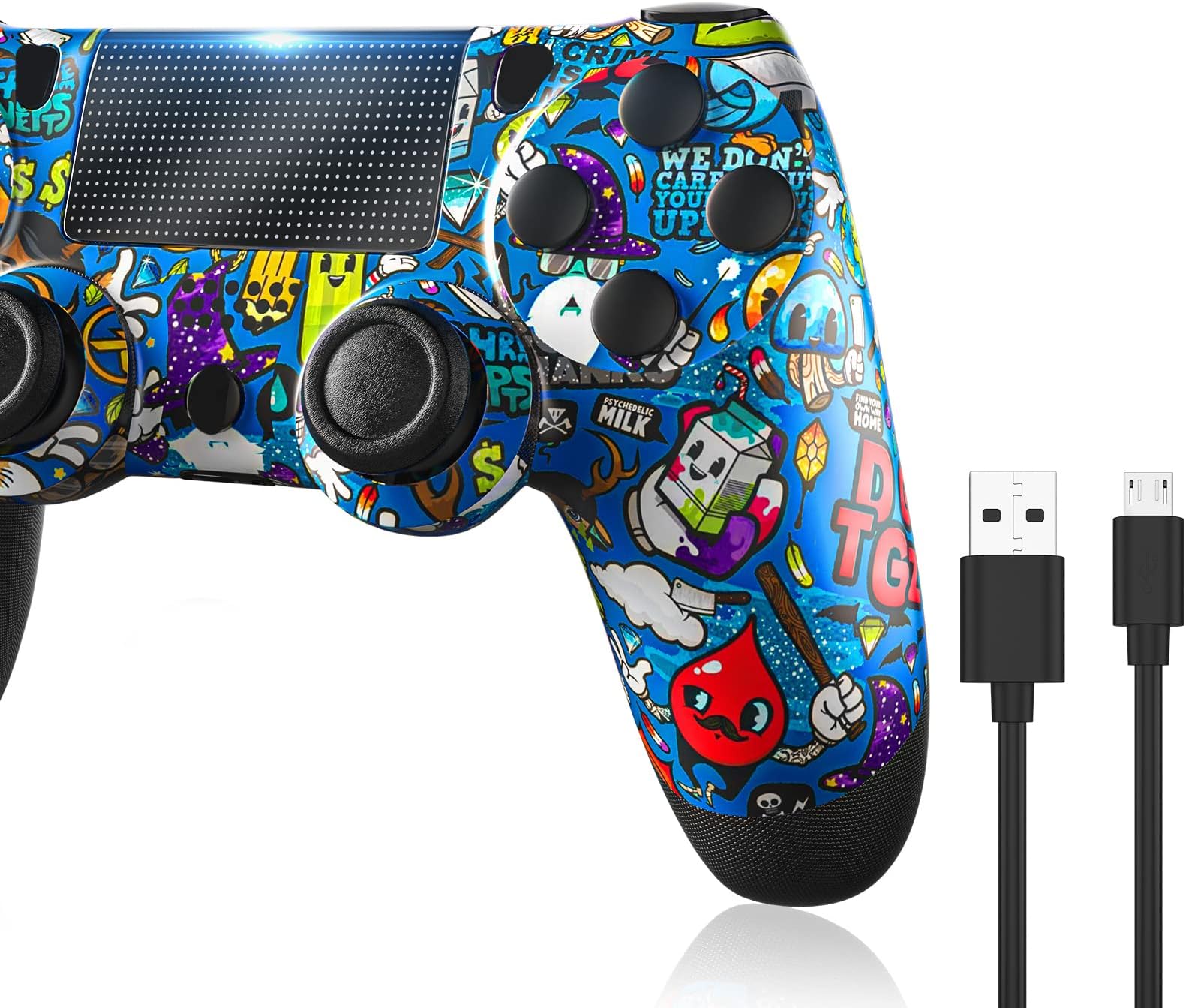TEBALO Wireless Controller for P4, Bluetooth Controller for Play4 Control, Dual Vibration, Six-Axis Sensor, Touch Pad, Game Controller for Play/station 4, PC, Android, Blue