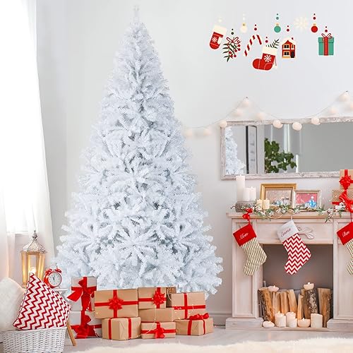BestComfort Árbol de Navidad artificial blanco de 6 pies, 7.5 pies9 pies, árbol completo de abeto con bisagras sin luz con 100013462132 puntas de