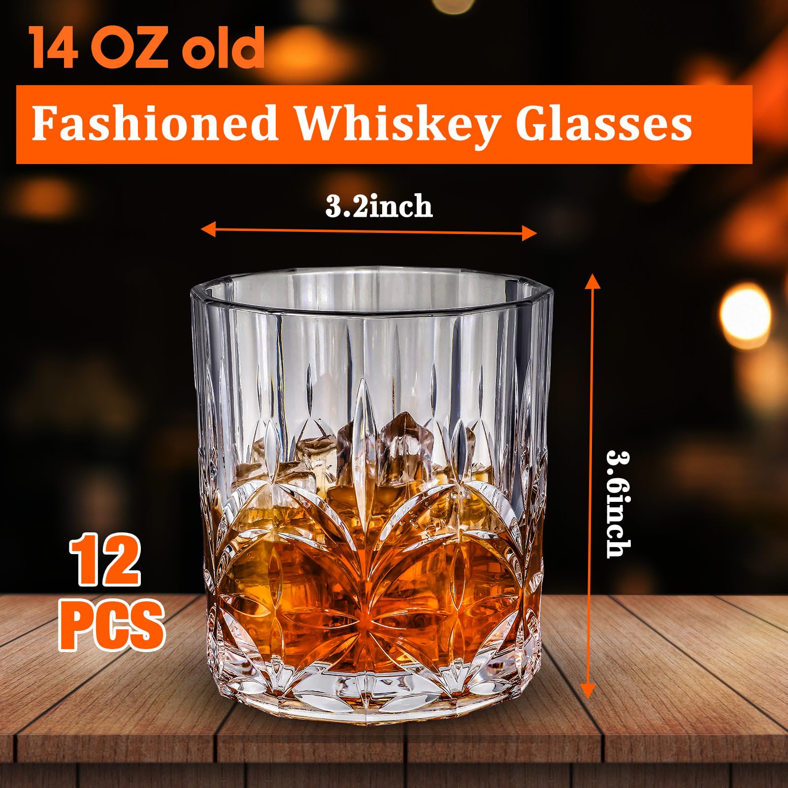 Juego de 12 vasos de whisky de plástico irrompibles de 13.8 onzas, vasos de cóctel de plástico antiguos, vaso corto de plástico inastillable, copas de vino de plástico reutilizables para